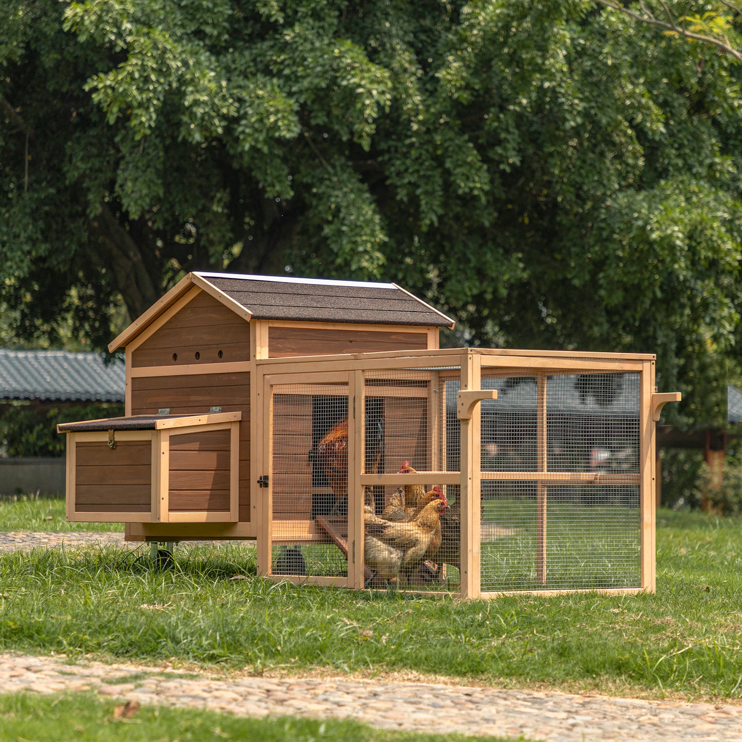 Chicken Coop with Wheels and handrails,Weatherproof Outdoor Chicken Coop with Nesting Box, Outdoor Hen House with Removable Bottom for Easy Cleaning, Weatherproof Poultry Cage, Rabbit Hutch, Wood Duck