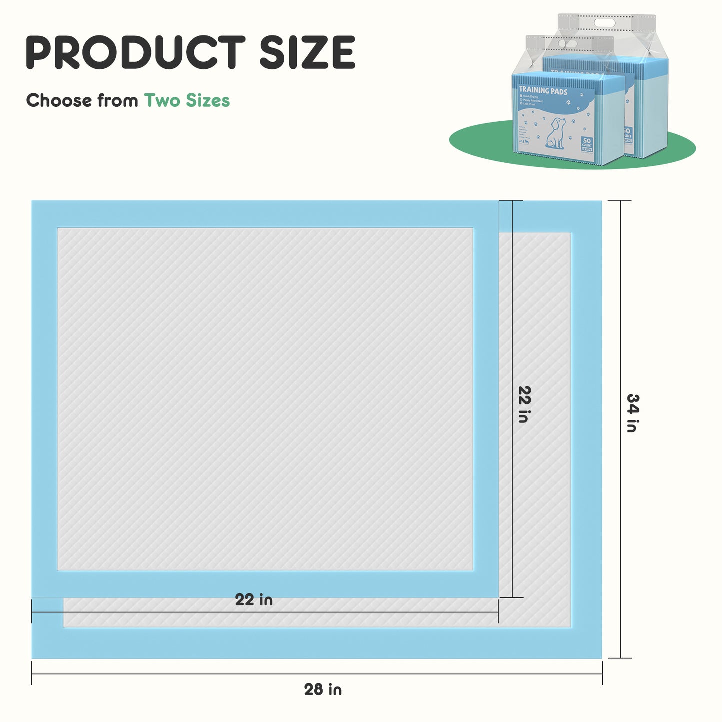Disposable Dog Training Pads,34"x28" Ultra Absorbent Leak-Proof Quick-Drying Pet Pee Pads for Small to Large Dogs and Puppies Indoor Use, 50 Count