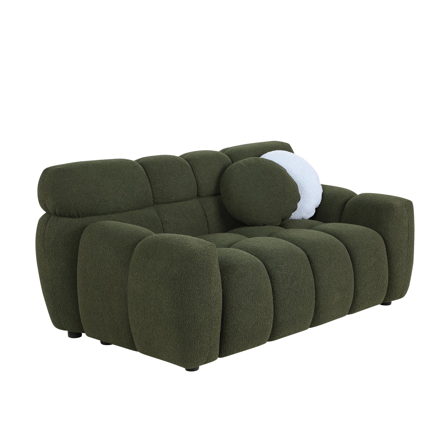 64.96 length ,35.83" deepth ,human body structure for USA people,  marshmallow sofa,boucle sofa ,2  seater, olive green  BOUCLE