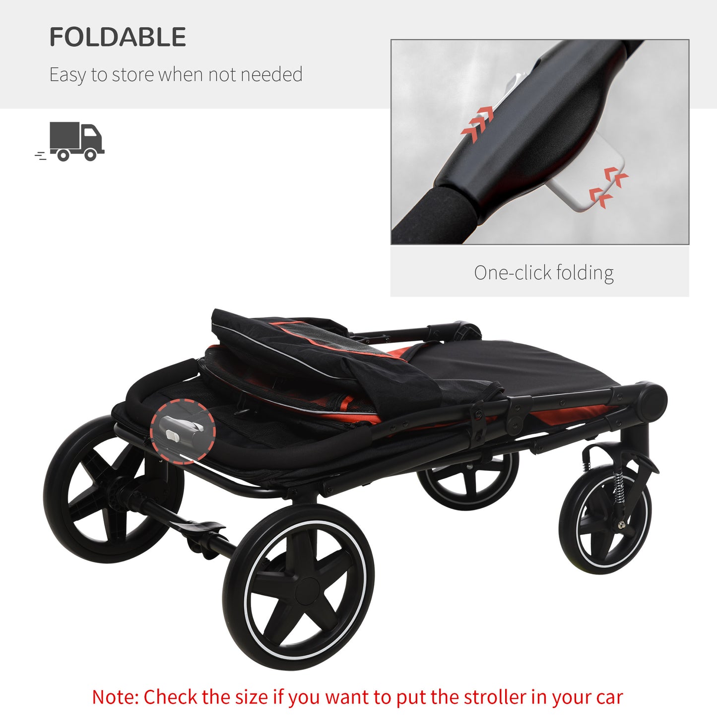 PawHut One-Click Foldable Doggy Stroller for Medium Large Dogs, Pet Stroller with Storage, Smooth Ride with Shock Absorption, Mesh Window, Safety Leash, Big Dog Walking Stroller, Red