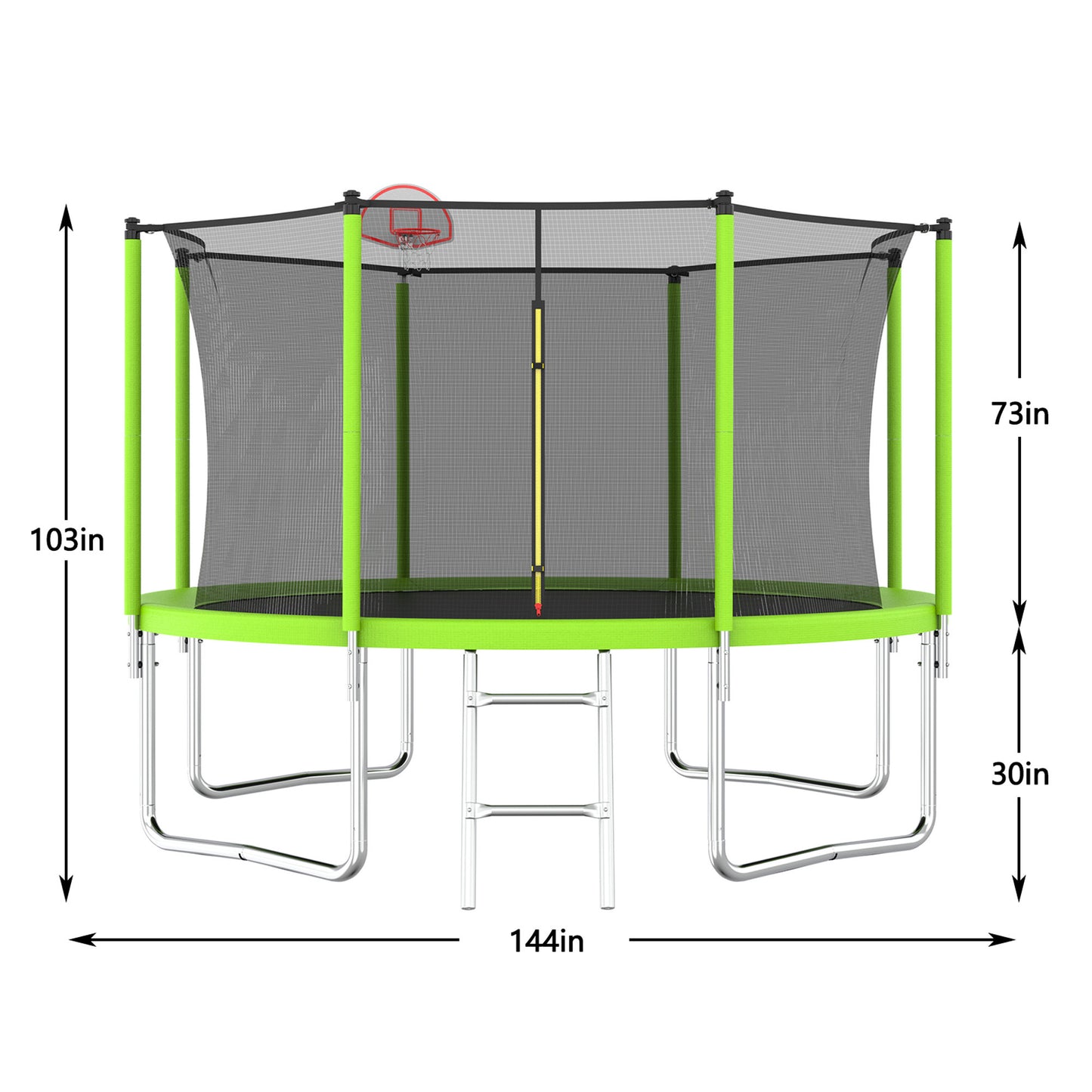 12FT Trampoline Green for Kids & Adults with Basketball Hoop and Ball ,Recreational Trampolines with Safety Enclosure for Back Yard Outdoor