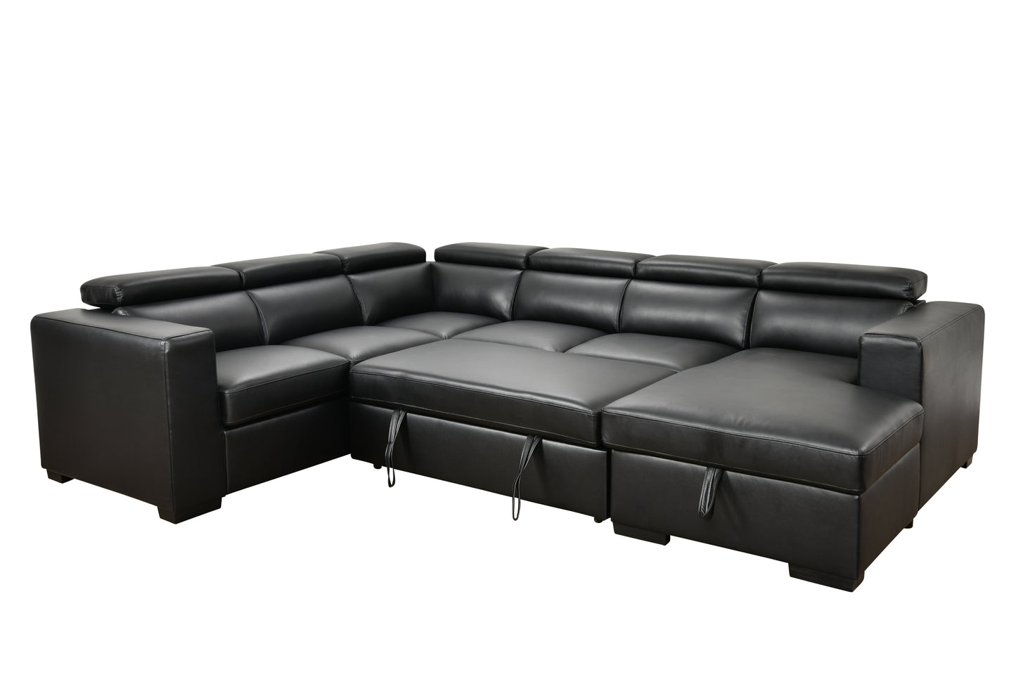 [SantaChoice] 123" Modern U Shaped 7-seat Sectional Sofa Couch with Adjustable Headrest, Sofa Bed with Storage Chaise-Pull Out Couch Bed for Living Room ,Black