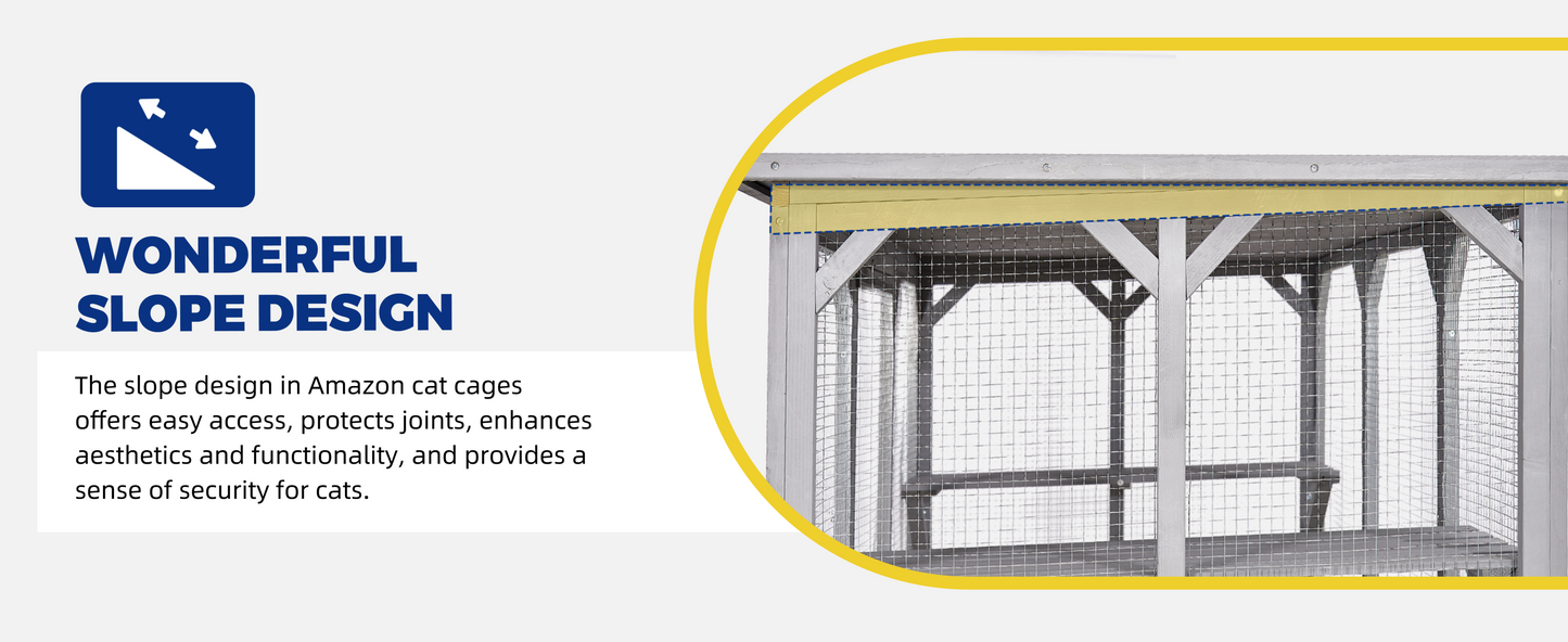 Catio Outdoor Cat Enclosure with Roof 72" Height Cat Wooden House Large Cat Cage with 3 Jumping Platforms and 2 Napping Houses for Cat Activity (Grey)