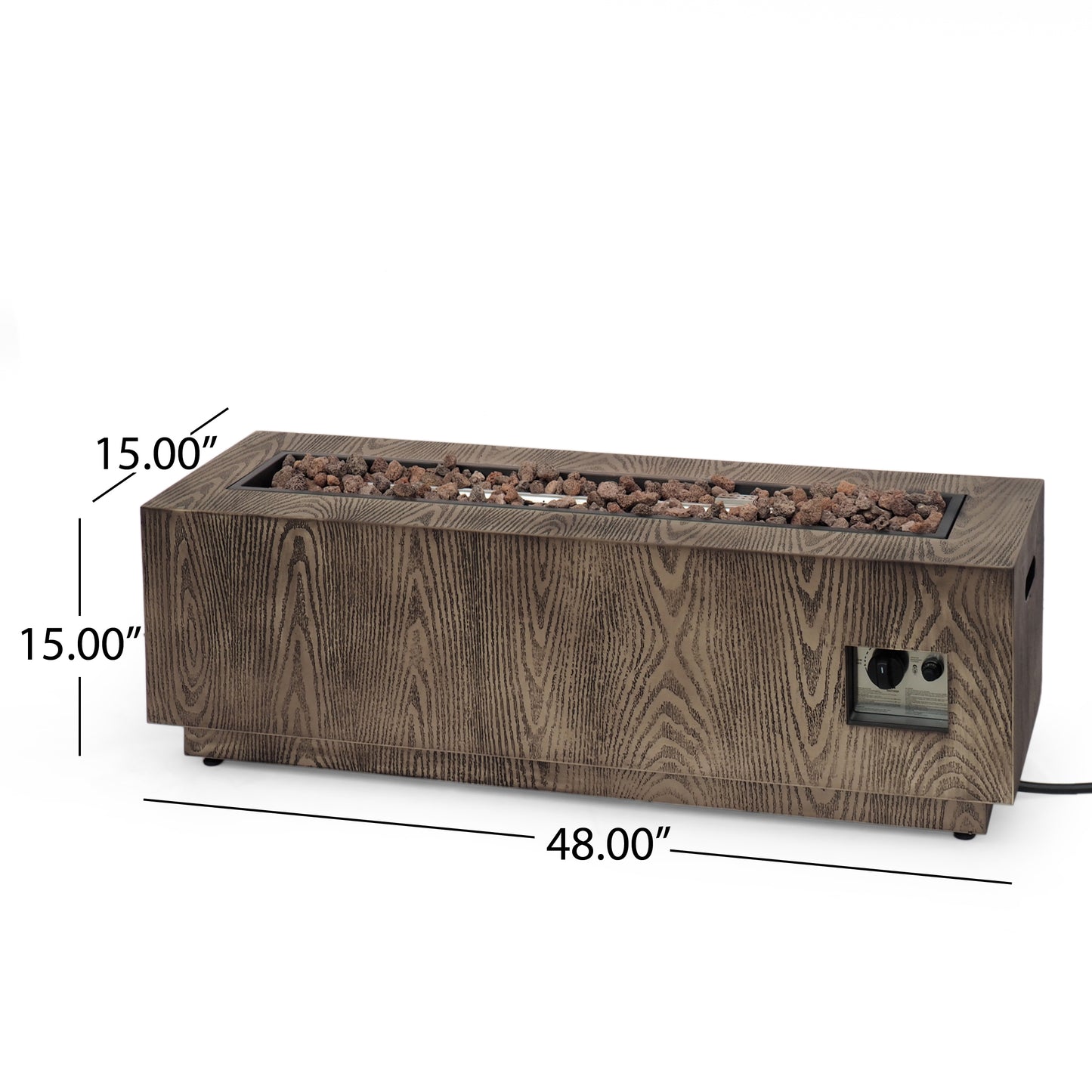 48" Outdoor 50,000 BTU Rectangular Iron Propane Fire Pit, Brown Wood Pattern (Tank Cover not Included)