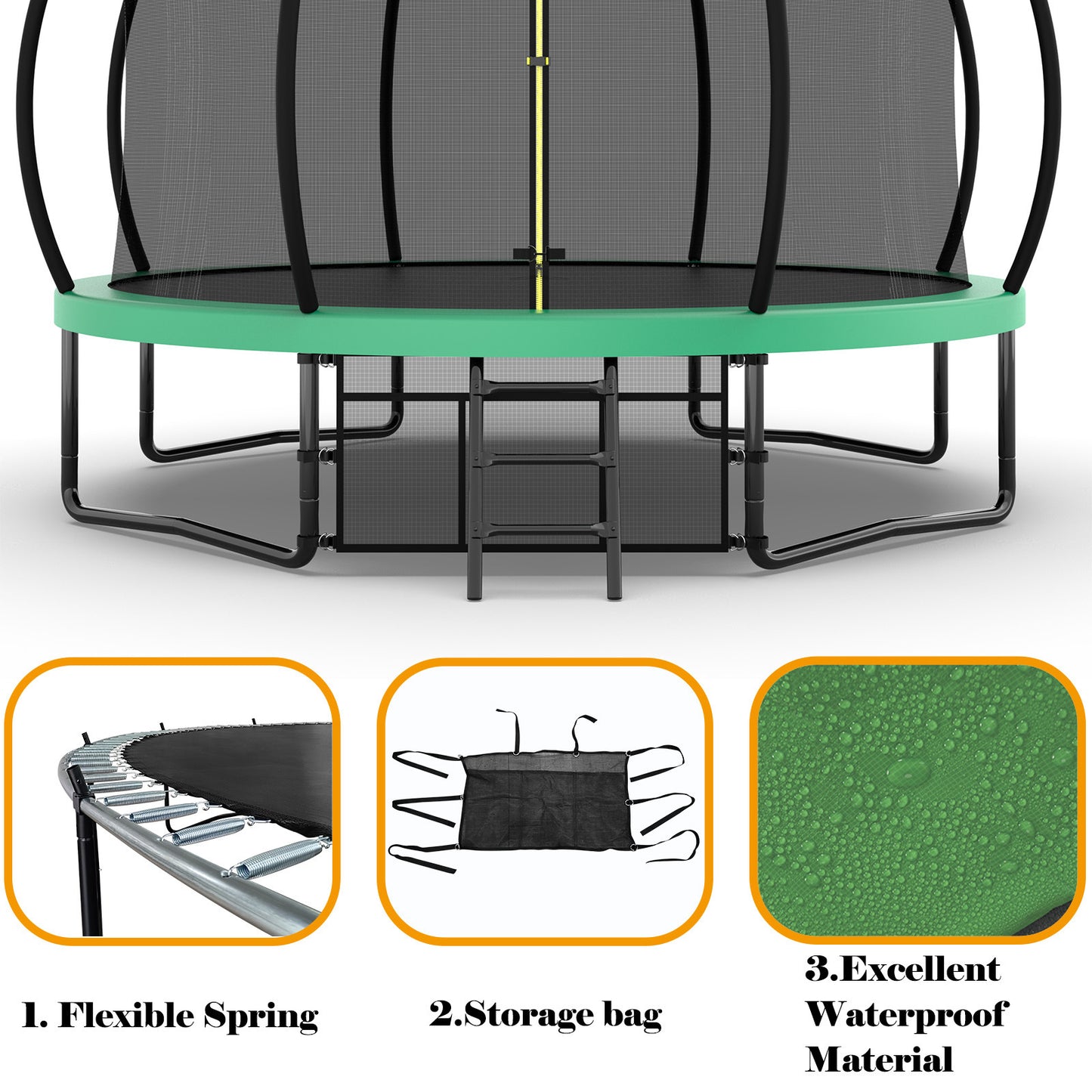 14FT Trampoline with Enclosure - Recreational Trampolines with Ladder and AntiRust Coating, ASTM Approval Outdoor Trampoline for Kids