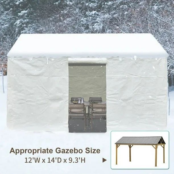 12'x14' Gazebo Cover for Hardtop Gazebos, Outdoor Universal Winter Gazebo Cover with Sidewalls and Mesh Windows, All Season Waterproof Enclosed Gazebo Cover, White