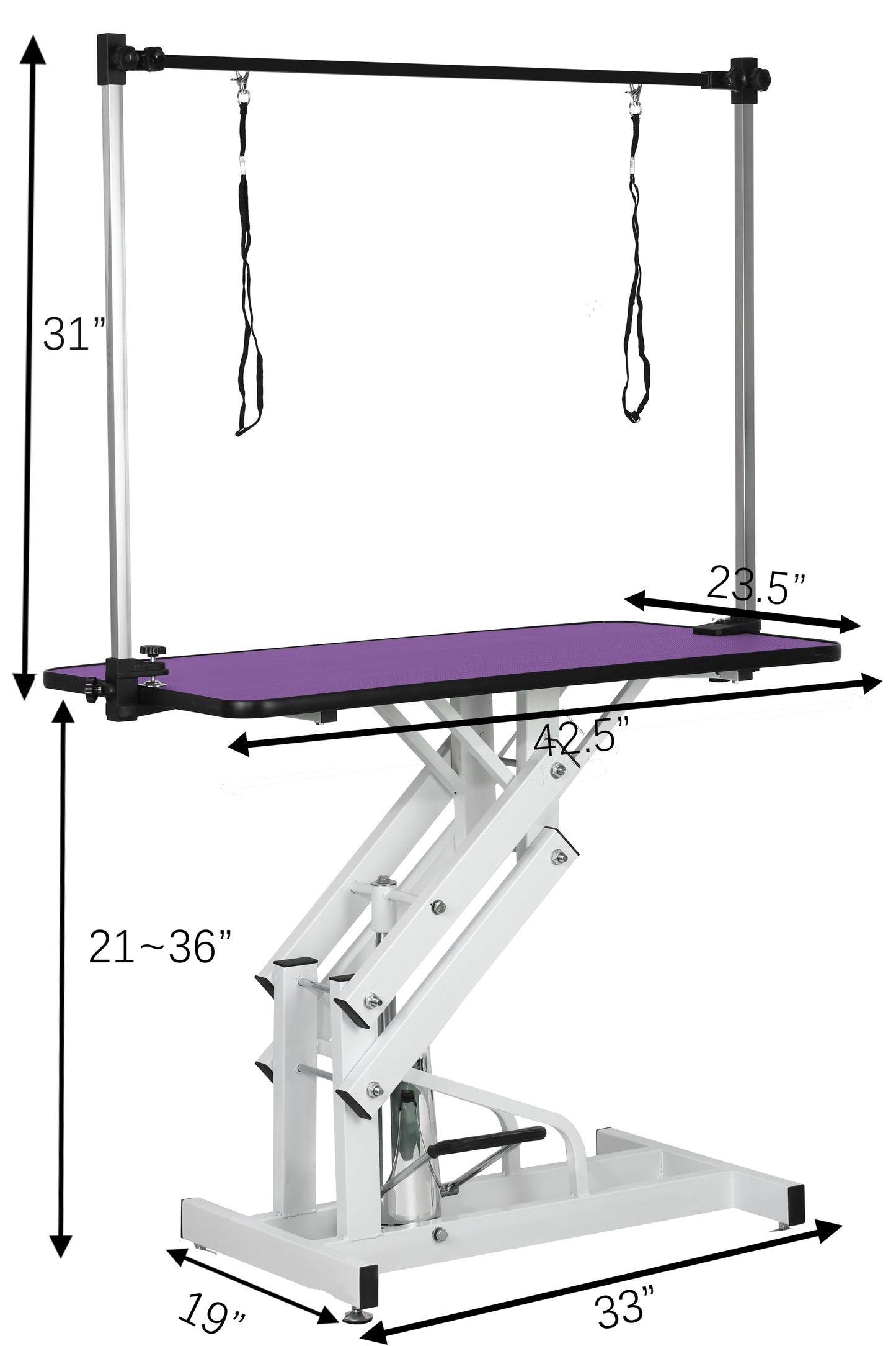 42.5INCH HYDRAULIC PET GROOMING TABLE WITH "H" ARM PURPLE