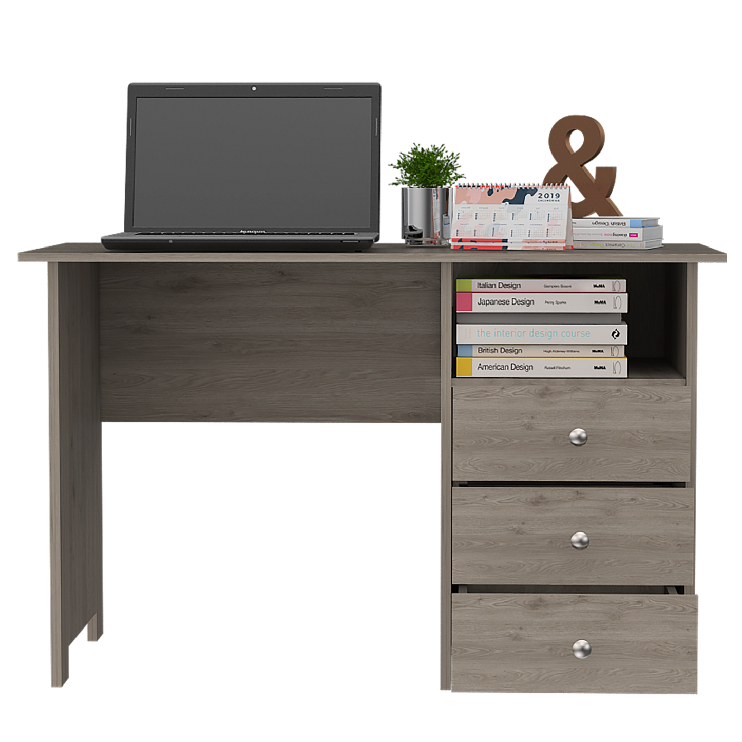 Bianco Writing Computer Desk, Three Drawers, One Shelf