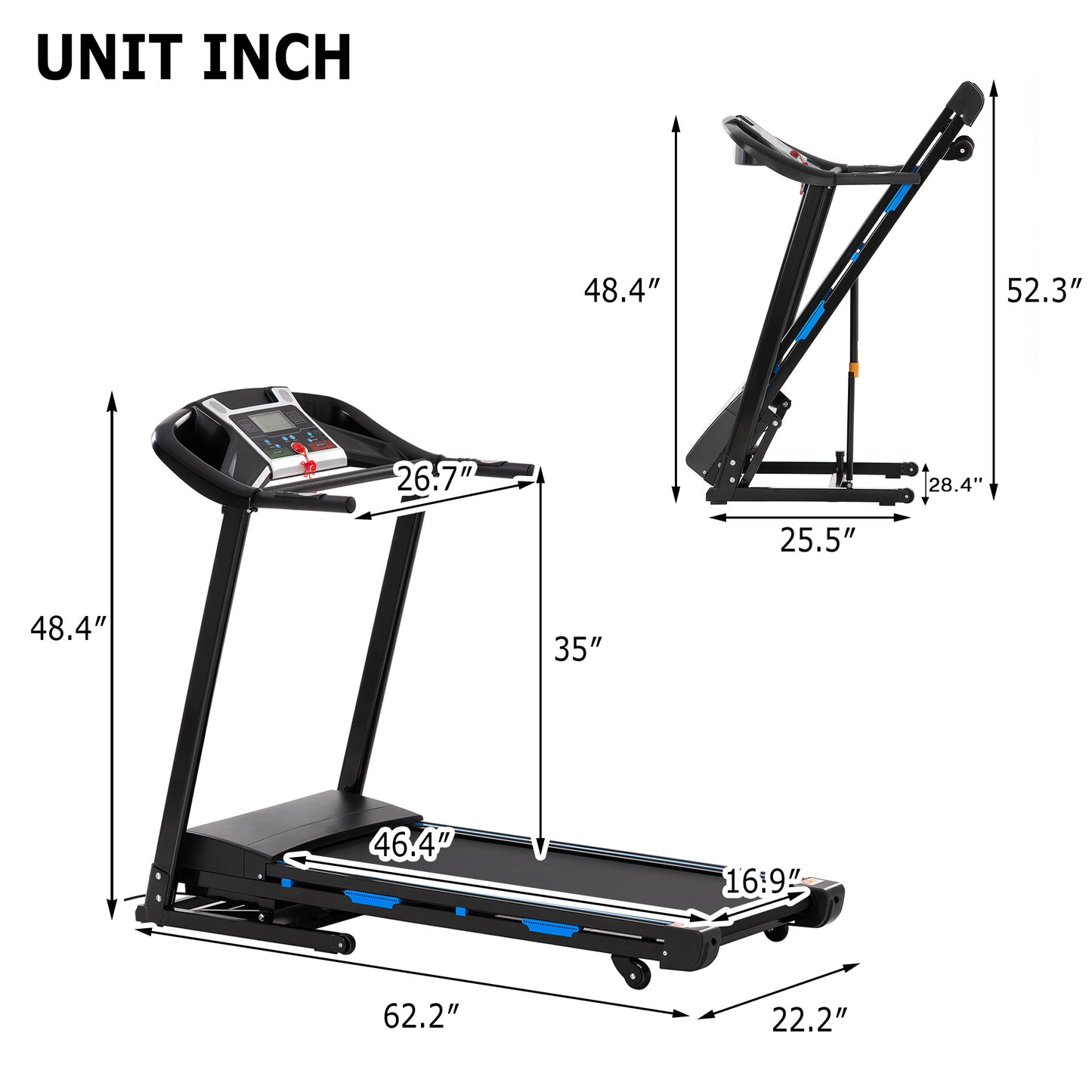 Treadmills for Home, Electric Treadmill with  Automatic Incline, Foldable 3.5HP Workout Running Machine Walking, Double Running Board Shock Absorption Pulse Sensor Bluetooth Speaker APP FITSHOW.