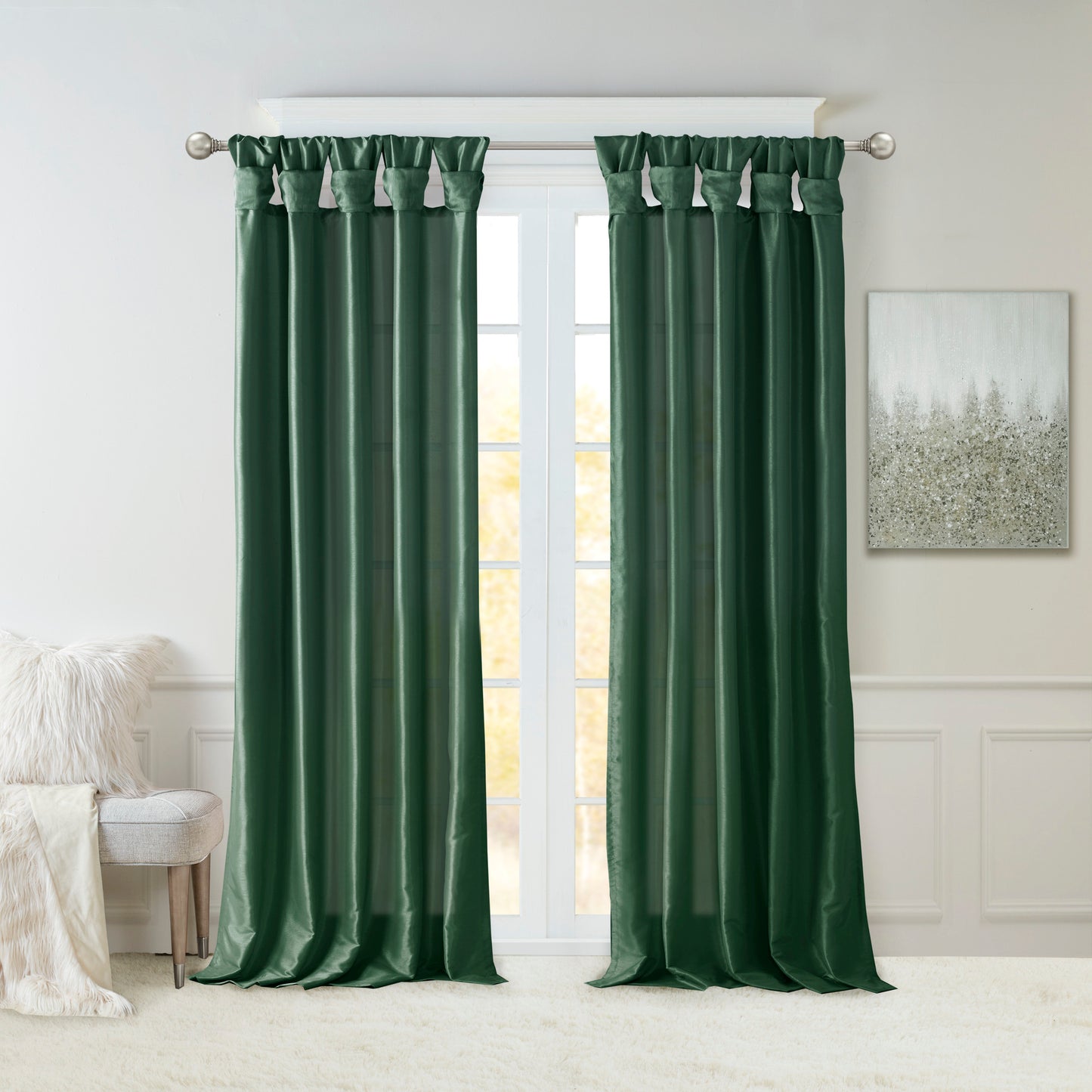 Twist Tab Lined Window Curtain Panel Green 50x84'