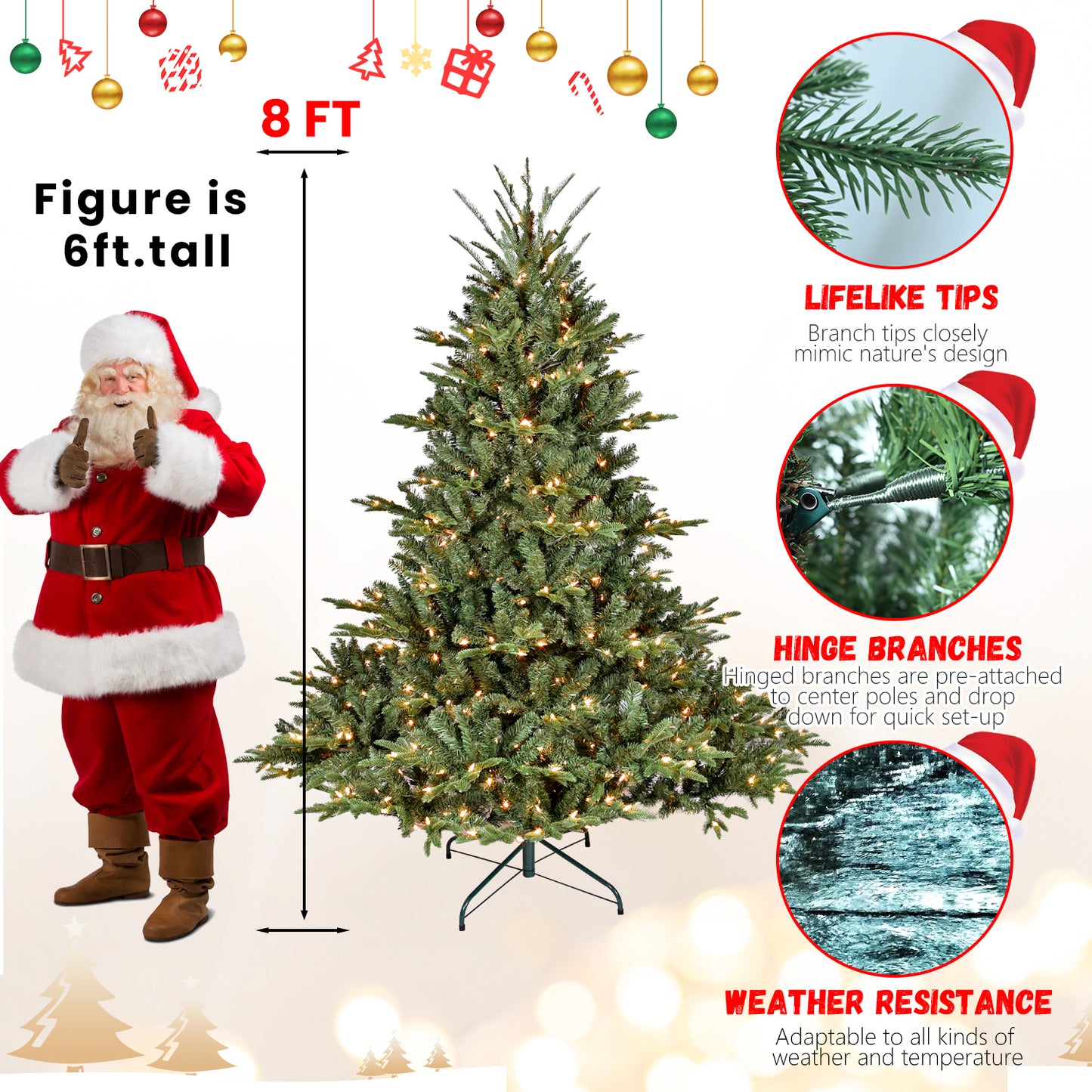 7FT Christmas Tree Simulate Nature Advanced Materials Premium Hinged Spruce Artificial Douglas Firs Tree, Christmas Holiday Party Atmosphere Decoration New Year Celebration PE+PVC Xmas Tree