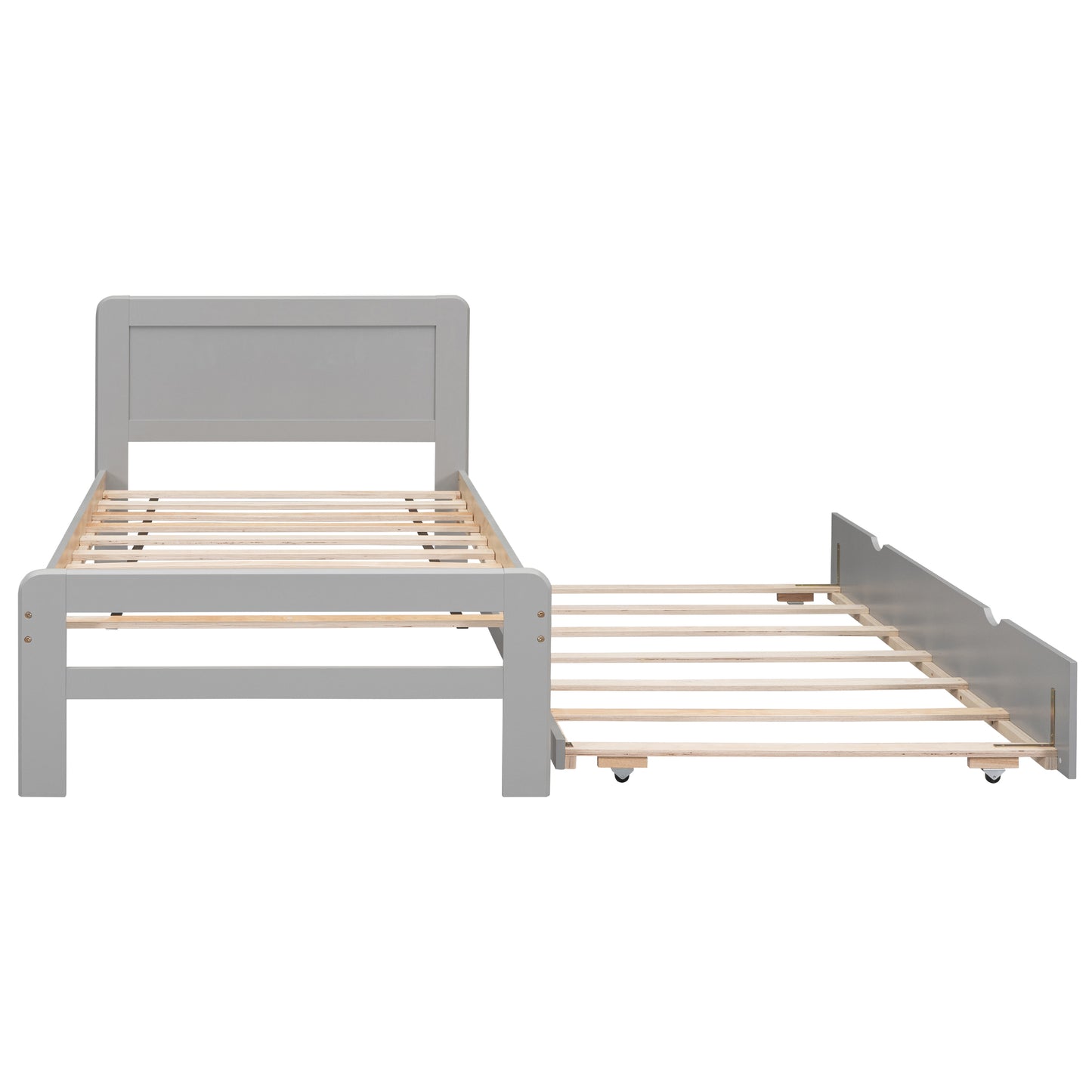 [SantaChoice] Modern Design Twin Size Platform Bed Frame with Trundle for Grey Color