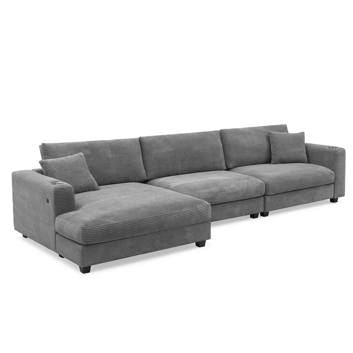 [SantaChoice] 134*54"Oversized Corduroy Sectional Sofa,L Shaped Cloud Couch with USB Charging Port,Cup Holder,Deep Seat Sofa Bed with 50" Chaise,Comfy Indoor Furniture for Living Room,3 Colors