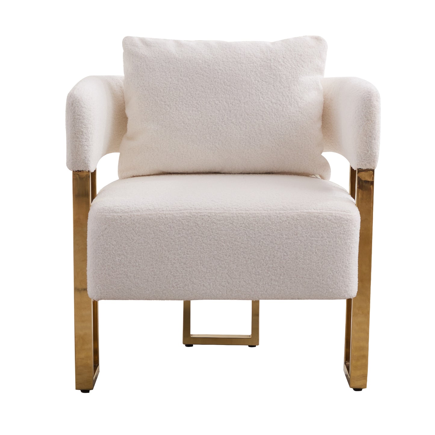 [SantaChoice] TS Modern decorative chair, living room side chair with gold metal legs, no wheels, suitable for dressing area, reception room, office,Teddy fleece upholstered metal foot sofa 1PC White