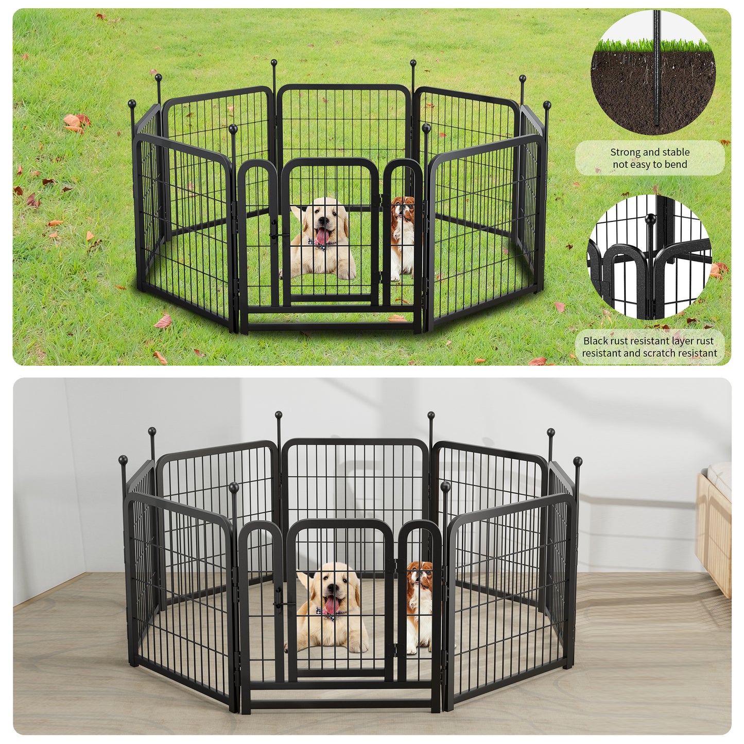 Dog Playpen 8 Panels 24" Height Heavy Duty Dog Fence Puppy Pen for Large Medium Small Dogs Indoor Outdoor Foldable Pet Exercise Pen