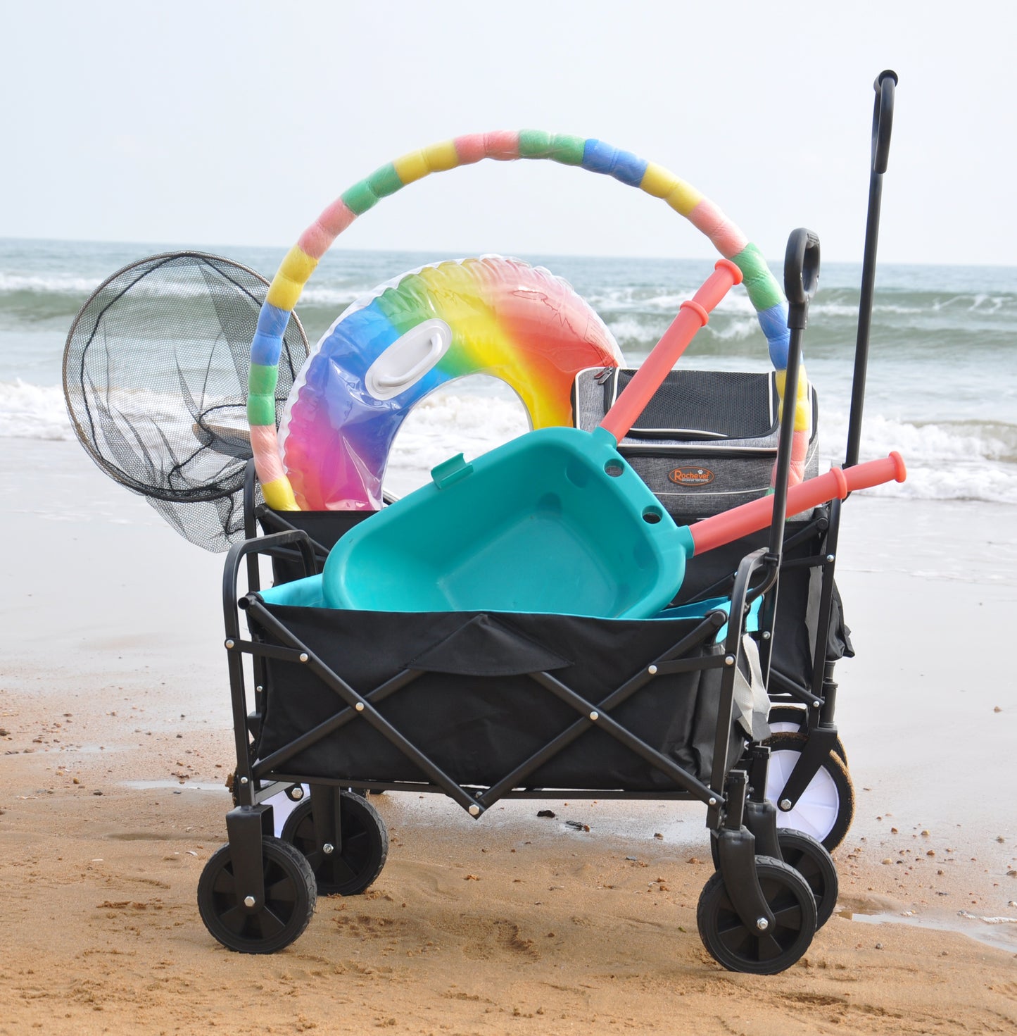 Mini Folding Wagon Garden Shopping Beach Cart (black+blue)