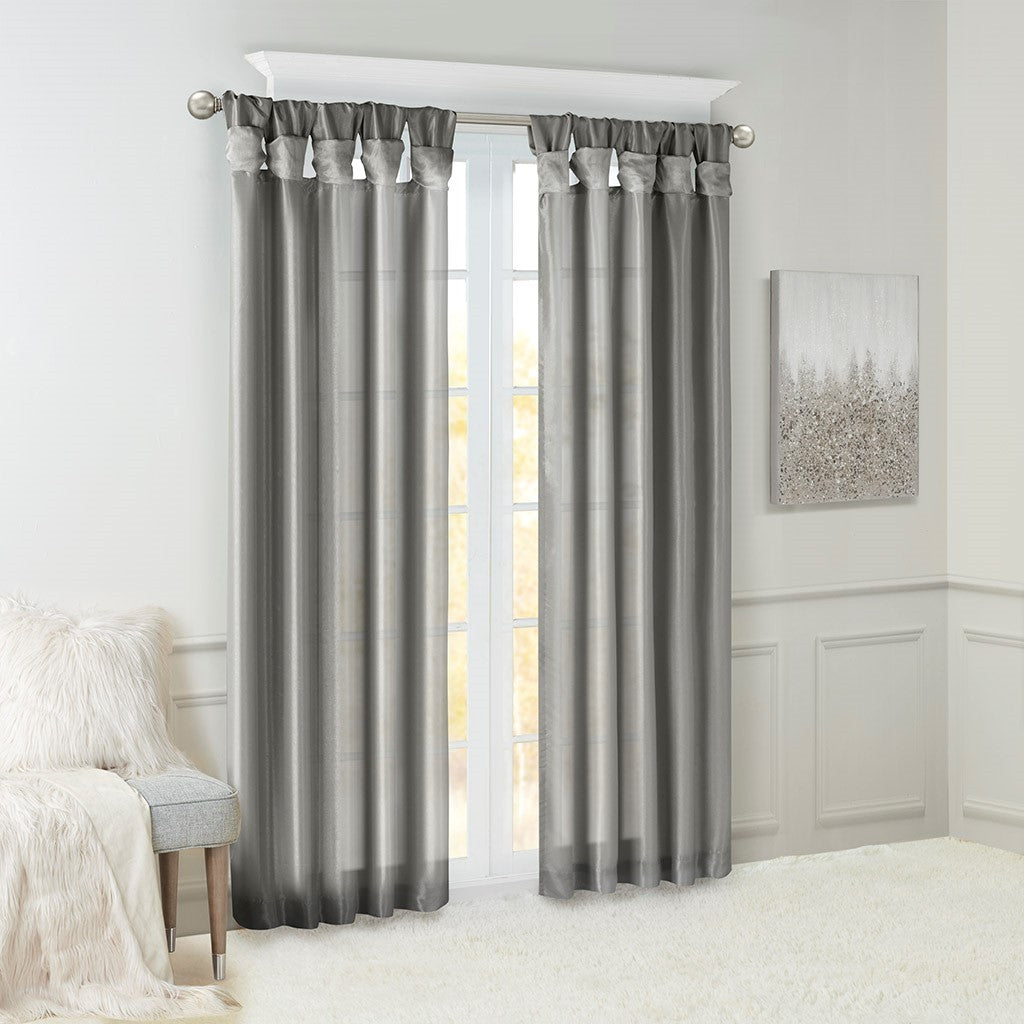 Twist Tab Lined Window Curtain Panel Charcoal 50x108'