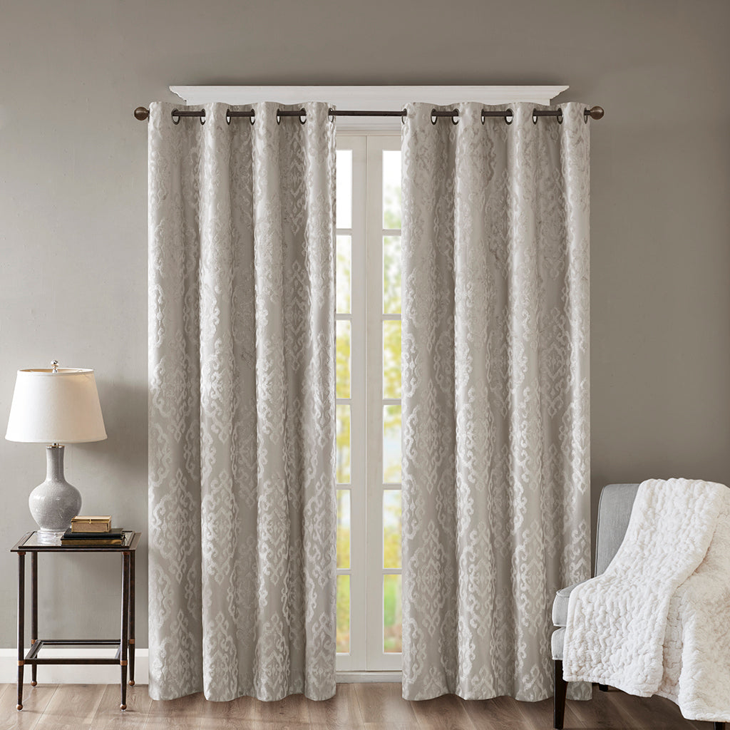 Knitted Jacquard Damask Total Blackout Grommet Top Curtain Panel(Only 1 Pc Panel)