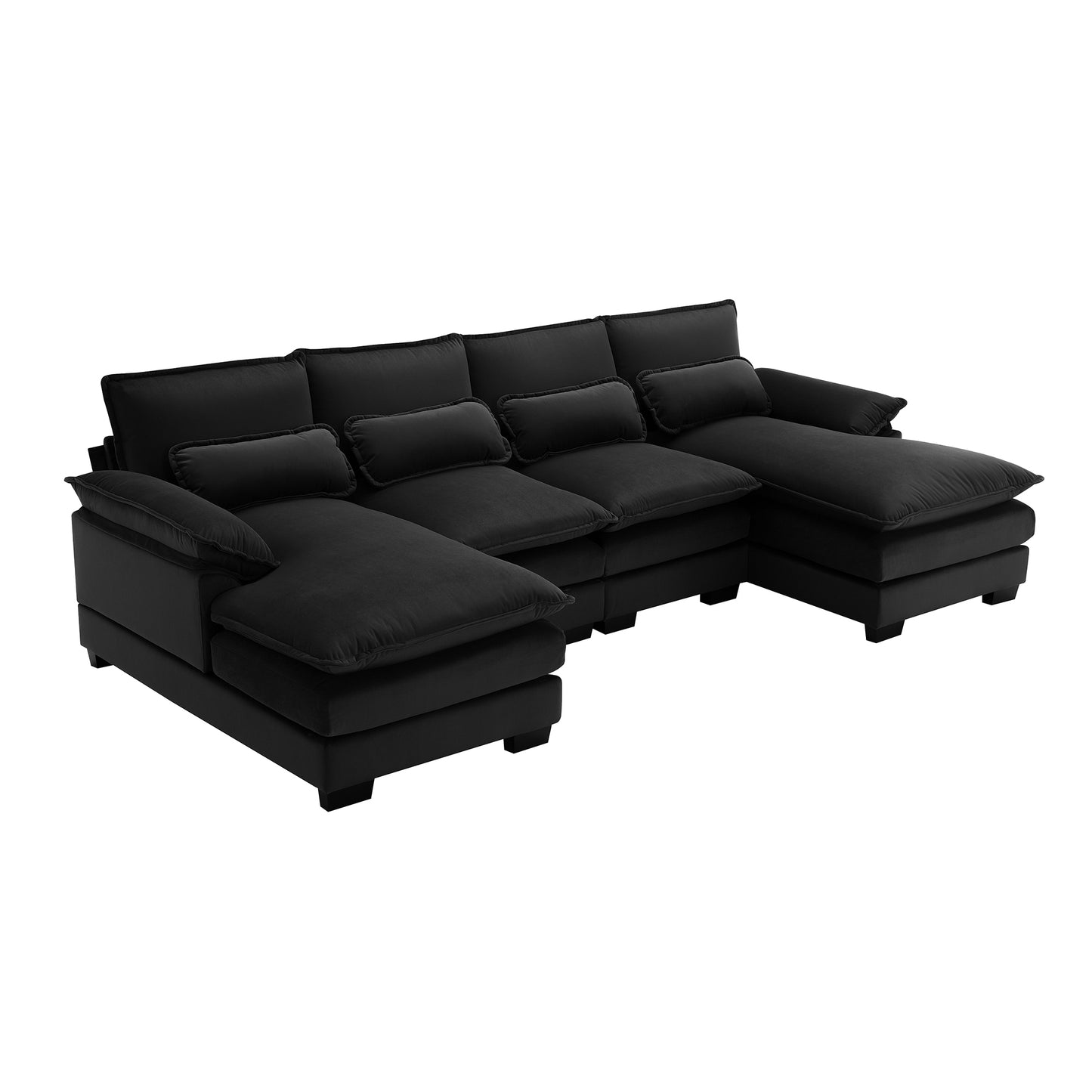 [SantaChoice] 110*55" Modern U-shaped Sectional Sofa with Waist Pillows,6-seat Upholstered Symmetrical Sofa Furniture,Sleeper Sofa Couch with Chaise Lounge for Living Room,Apartment,5 Colours