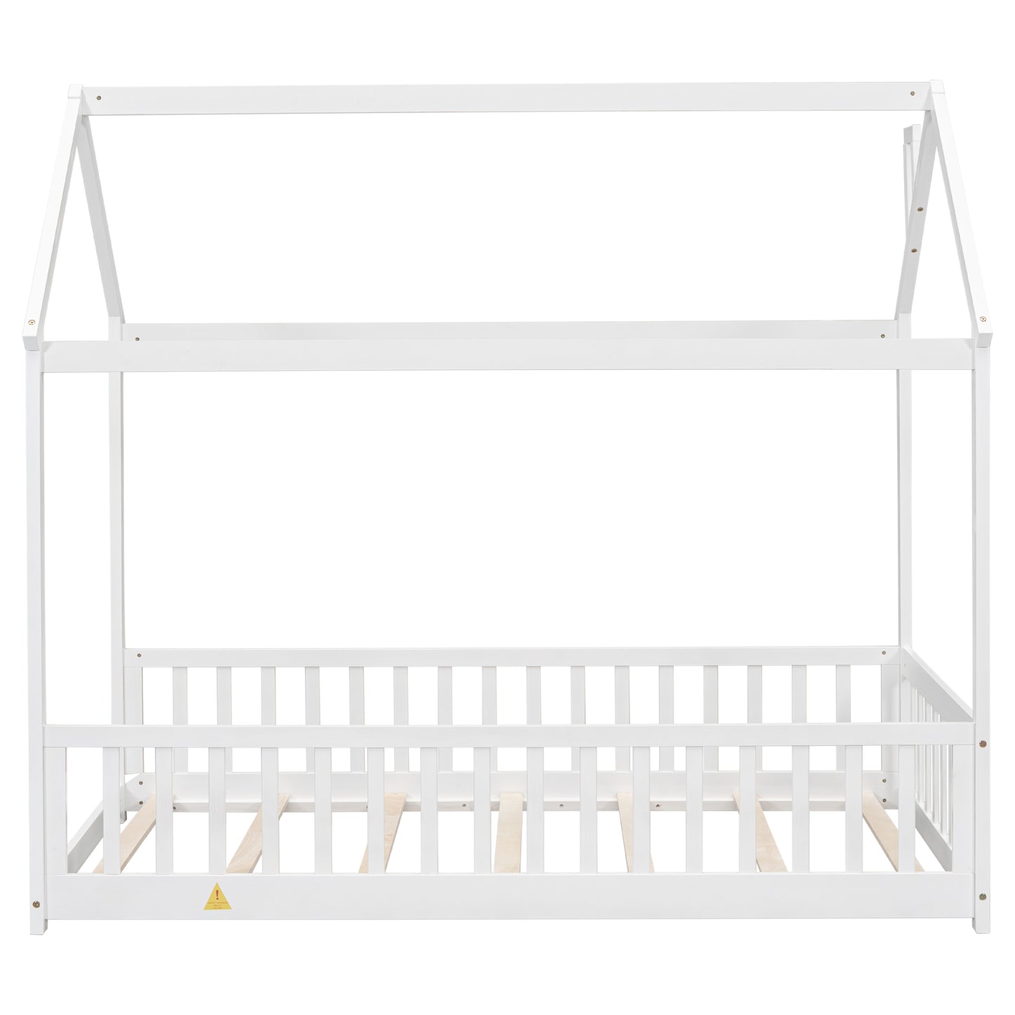 Twin House Bed with Guardrails, Slats ,White