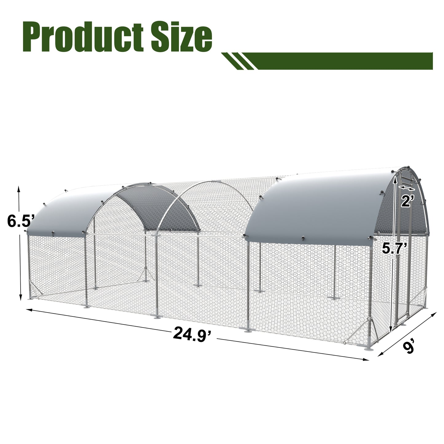 Large metal chicken coop upgrade three support steel wire impregnated plastic net cage, Oxford cloth silver plated waterproof UV protection, duck rabbit sheep bird outdoor house 9.2'W x 24.9'L x 6.5'H