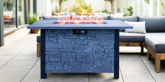 44" W x 25" H Outdoor Patio Propane Gas Fire Pit Table - 50,000 BTU High-temperature-resistant carving process for environmentally friendly materials with the effect of cultured stone