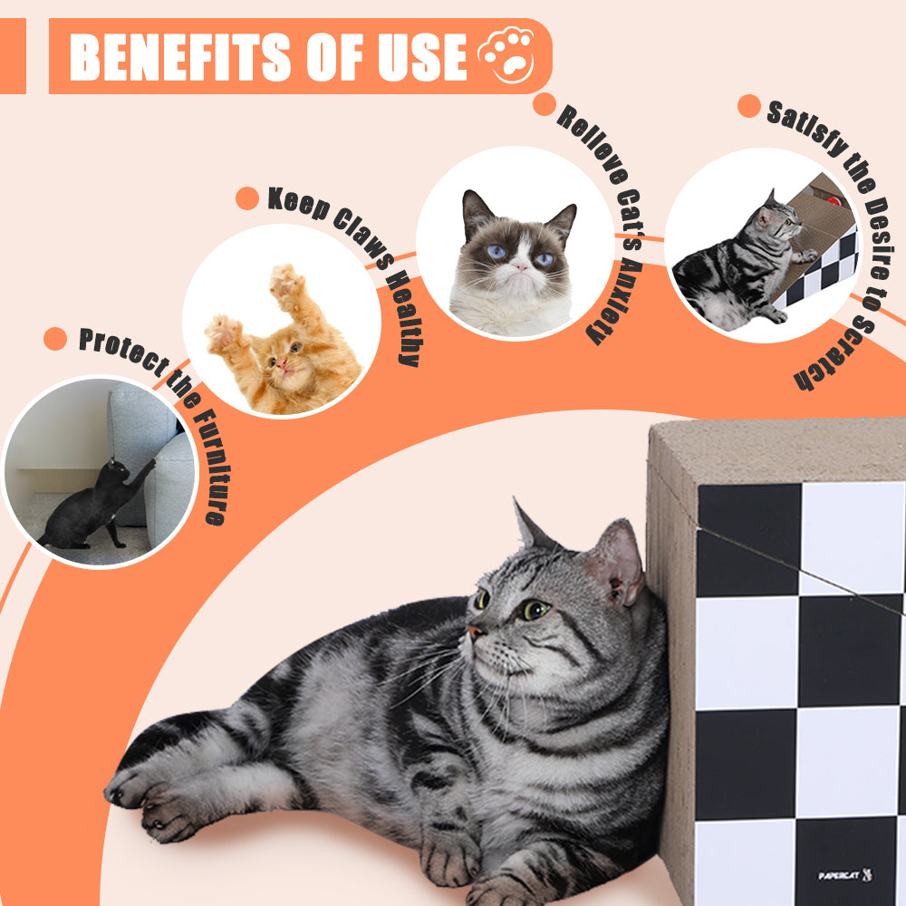 Cat Scratching Board with Ball, Triangle Cat Scratching Cardboard, Multiple Scratching Angles, 2-in-1 Scratching Lounge Bed, Recyclable and Durable, Furniture Protector, Black and White