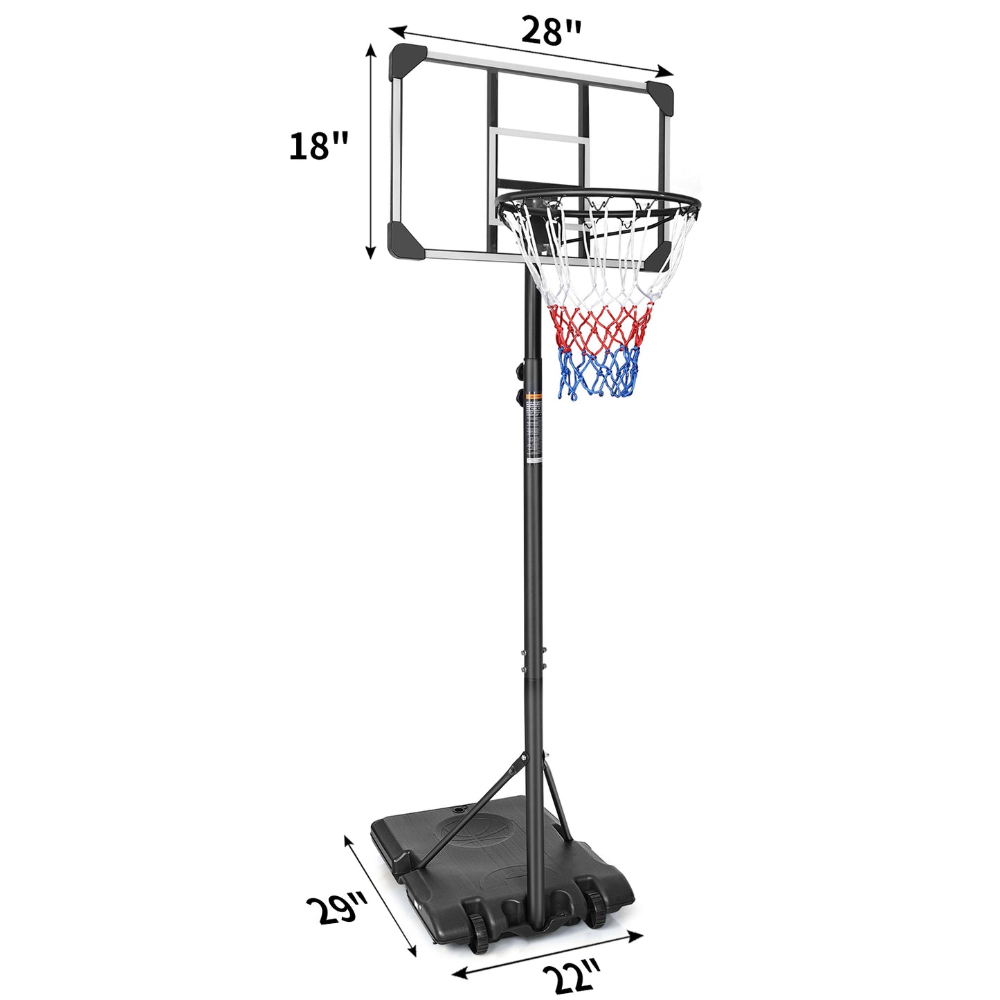 Portable Basketball Goal System with Stable Base and Wheels, use for Indoor Outdoor teenagers youth height adjustable 5.6 to 7ft Basketball Hoop 28 Inch Backboard