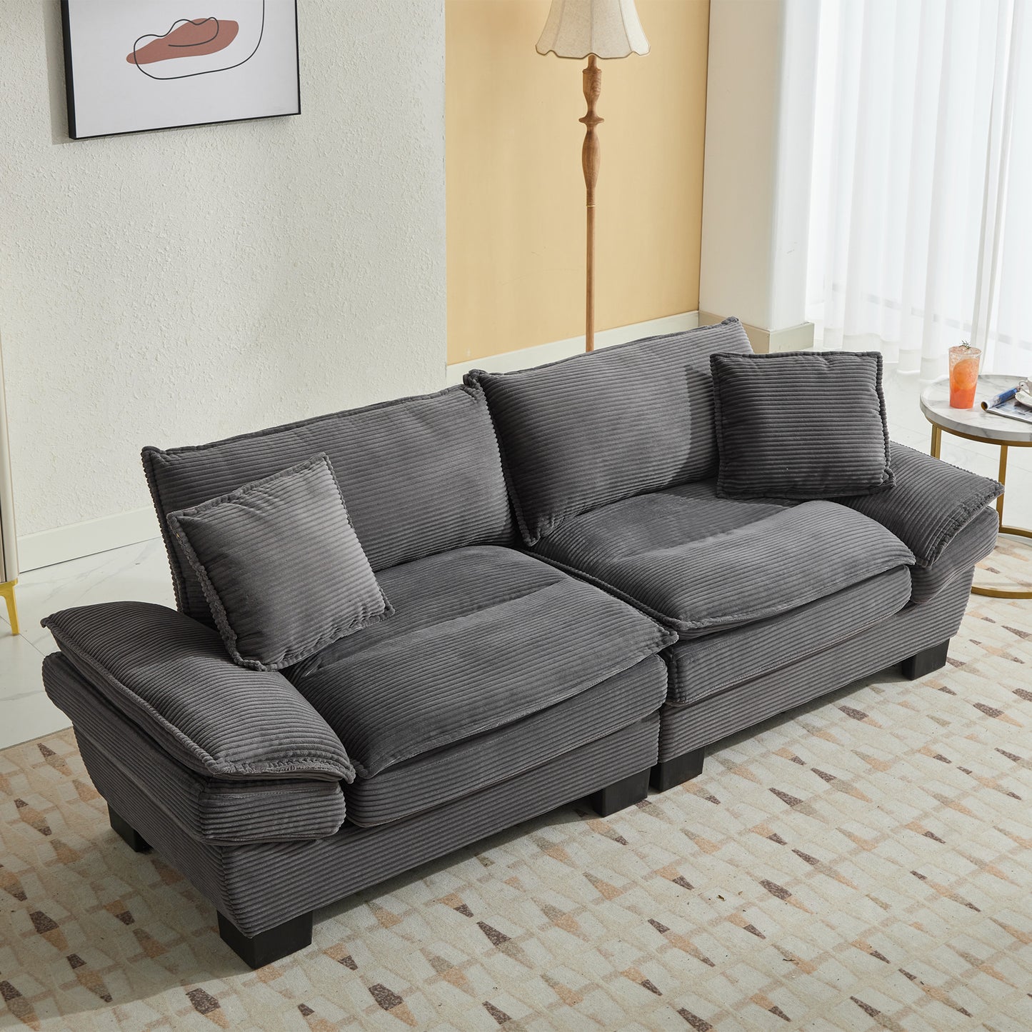 Corduroy Sofa Sleeper Couch Loveseat Sofa with Pillows Comfy Upholstered Deep Seat Sofa for Bedroom,Living Room,Apartment,Office,Dorm-Grey Corduroy