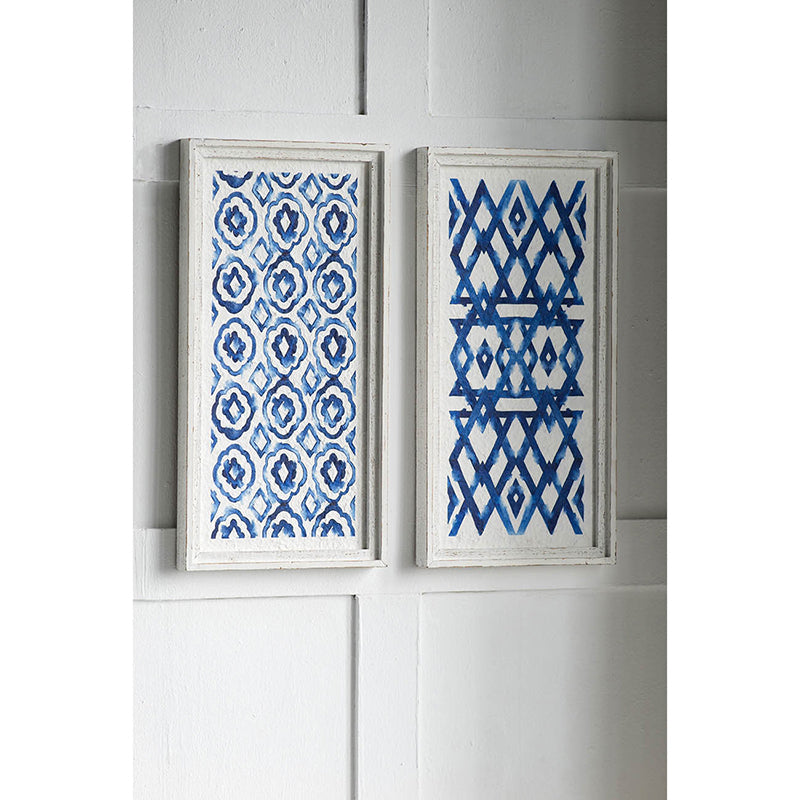 Set of 2 Blue and White Hanging Sculptures, Modern Wall Art Decor, 12.5' x 24.5'