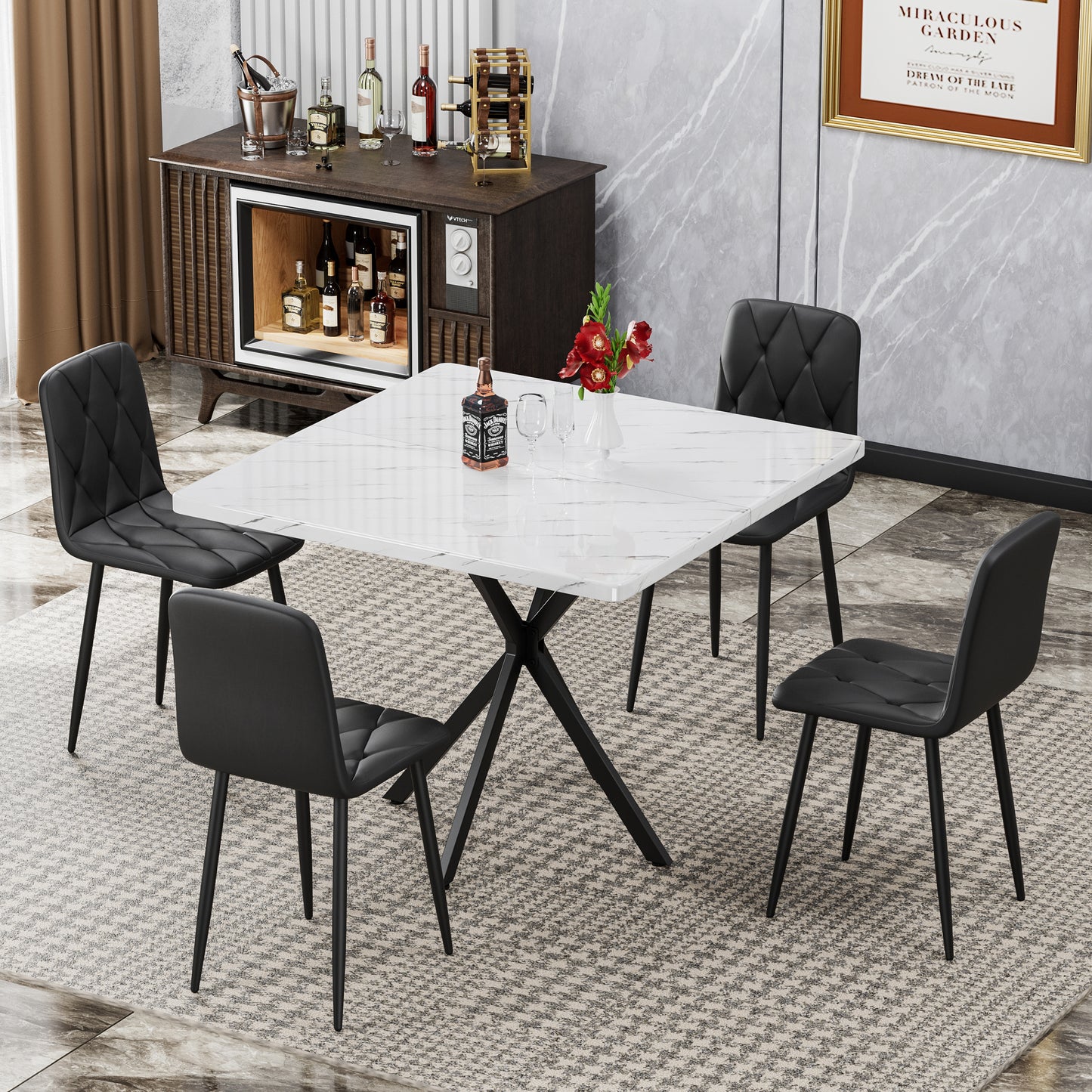 [SantaChoice] Dining Chairs Set of 4, Modern Kitchen Dining Room Chairs, PU Dining Chair Upholstered Cushion Seat and Sturdy Metal Legs