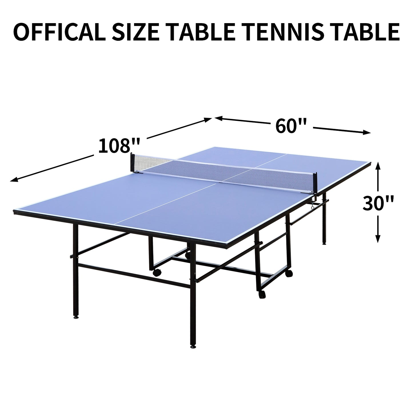 9ft Mid-Size Table Tennis Table Foldable & Portable Ping Pong Table Set for Indoor Games with Net, 2 Table Tennis Paddles and 3 Balls