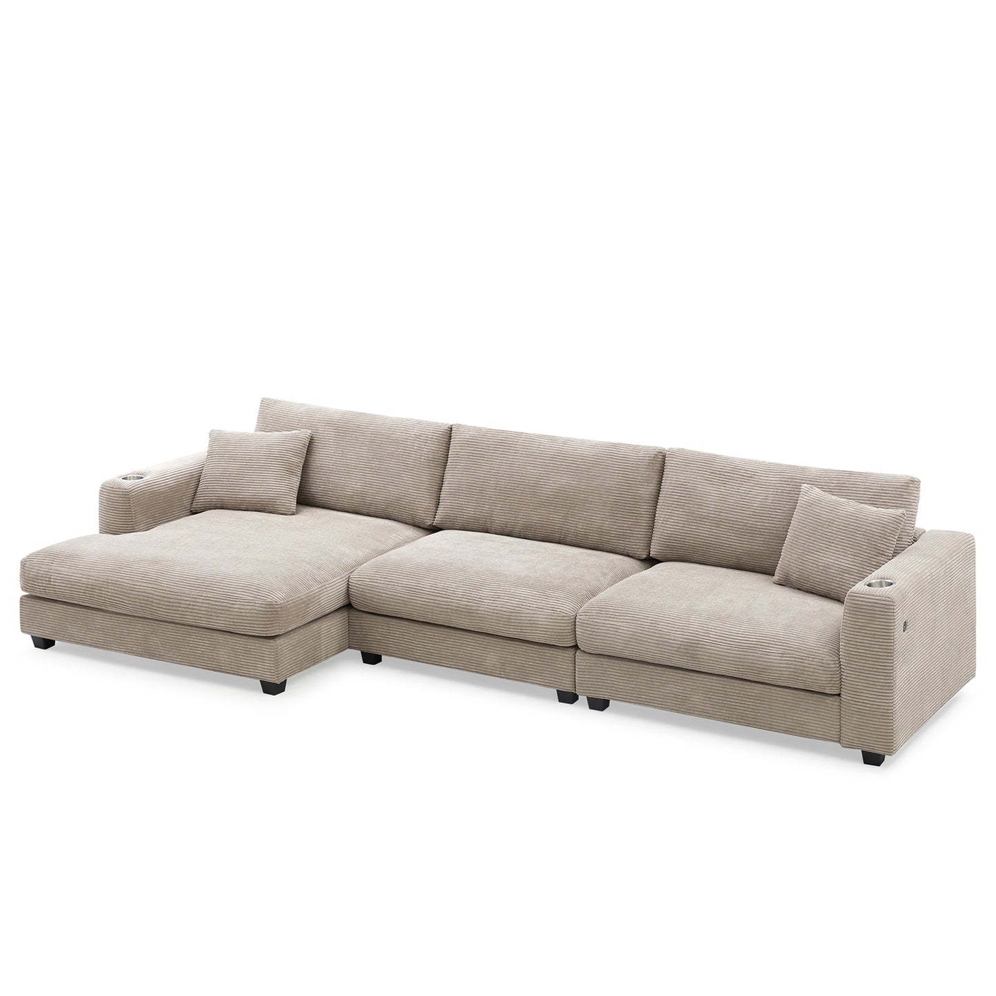 [SantaChoice] 134*54"Oversized Corduroy Sectional Sofa,L Shaped Cloud Couch with USB Charging Port,Cup Holder,Deep Seat Sofa Bed with 50" Chaise,Comfy Indoor Furniture for Living Room,3 Colors