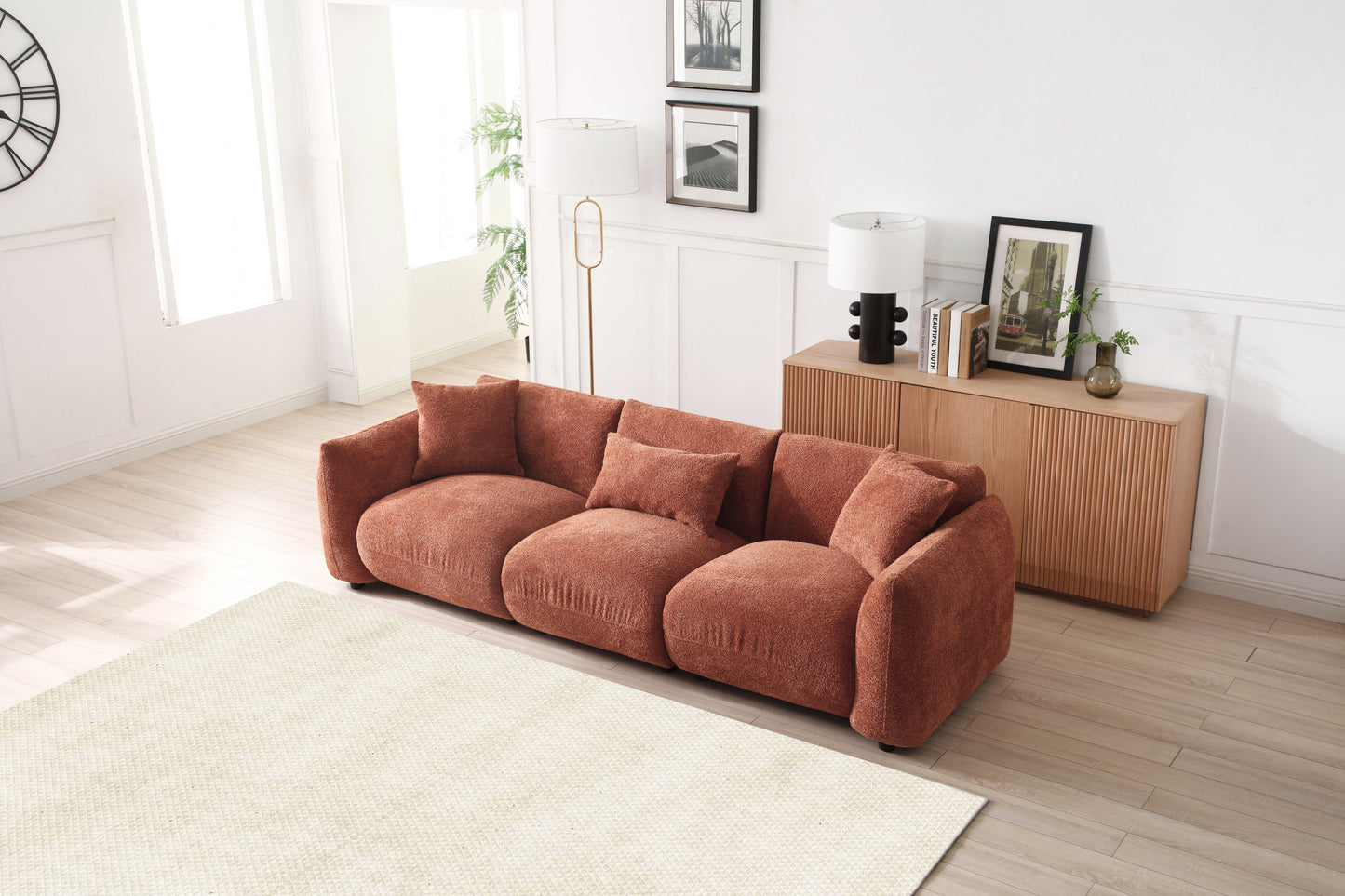 [SantaChoice] Mid Century Modern Couch 3-Seater Sofa for Livingroom, Orange