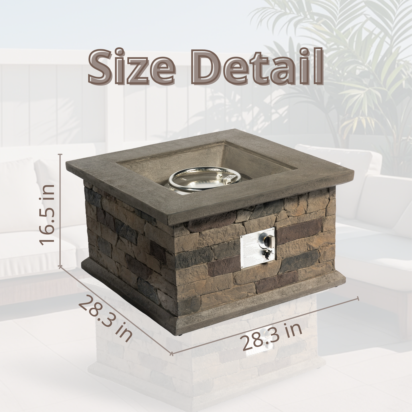 Outdoor Propane Fire Pit Table 28-inch Imitation Stone Square Concrete Propane Fire Pit with Lava Rocks and Rain Cover 40,000 BTU Gas Smokeless Fire Pit for Outside Patio,Garden,Deck,Backyard