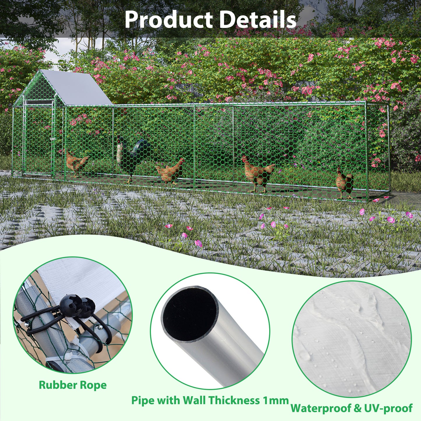 16x3FT Metal Chicken Coop Run Backyard Hen House Poultry Habitat Cage w/Cover