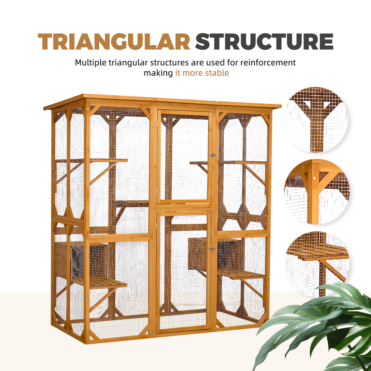 Catio Outdoor Cat Enclosure with Roof 72" Height Cat Wooden House Large Cat Cage with 3 Jumping Platforms and 2 Napping Houses for Cat Activity (Yellow)