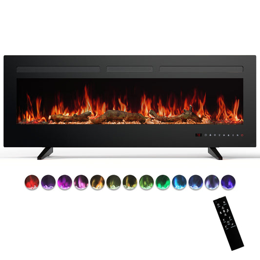 Electric Fireplace, 1500W/750W Wall Mount or Recessed Fireplace Insert and Freestanding, Electric Fireplace Heater with Remote Control,13 Adjustable Flame Color, 12H Timer, Touch Screen