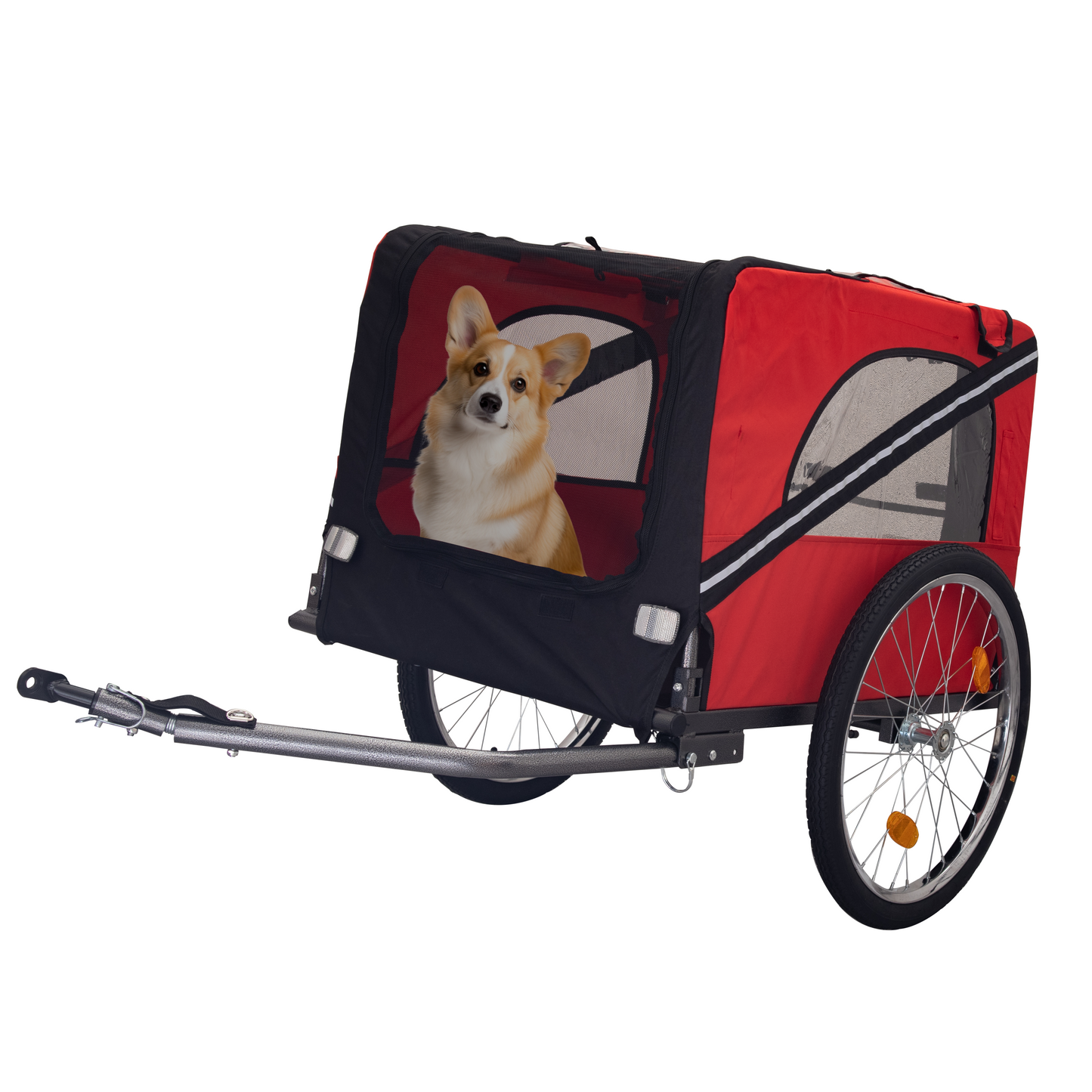 Dog Bike Trailer, Breathable Mesh Dog Cart with 3 Entrances, Safety Flag, 8 Reflectors, Folding Pet Carrier Wagon with 20 Inch Wheels, Bicycle Carrier for Medium and Small Sized Dogs