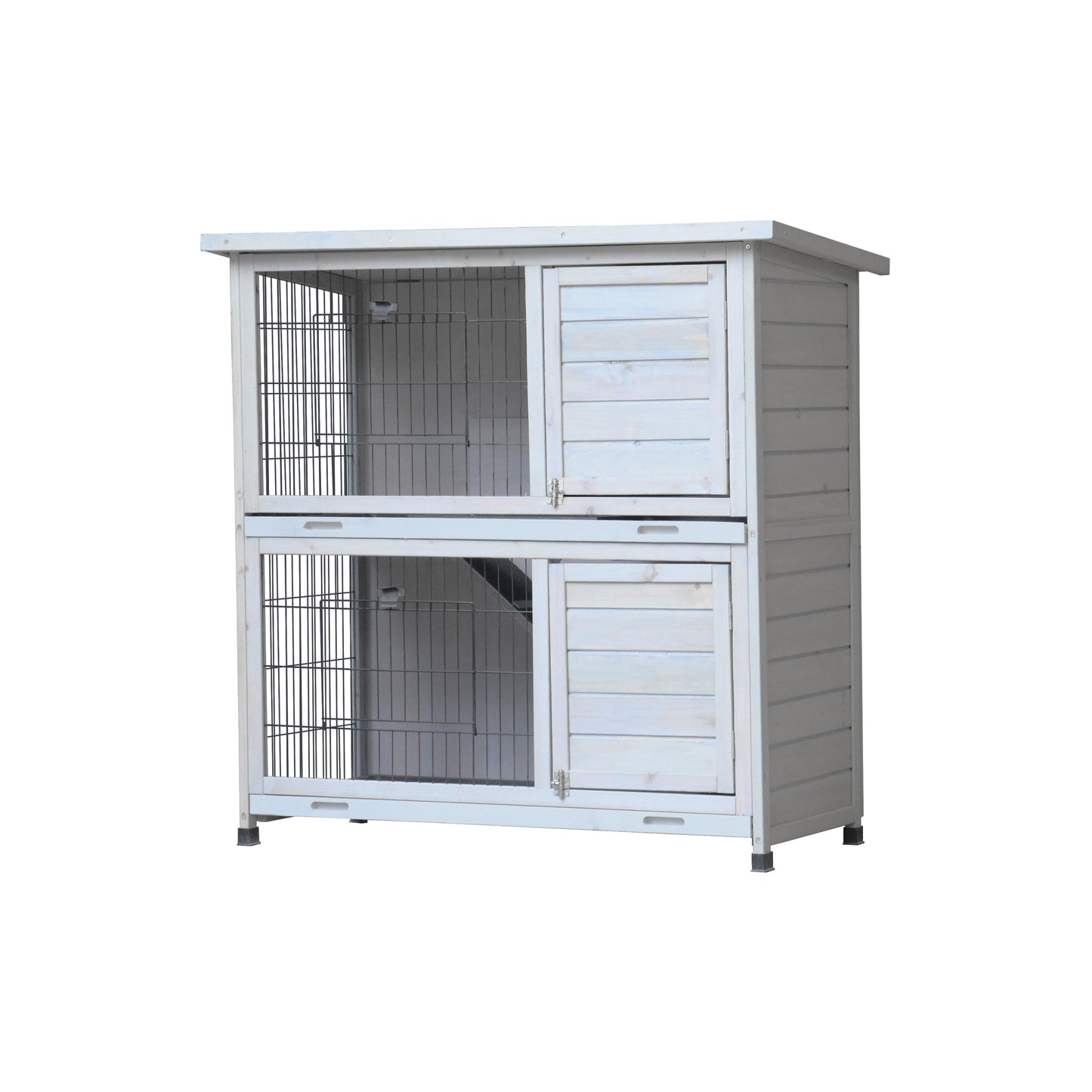 Rabbit Hutch Outdoor, 2-Story Rabbit Cage Indoor with Run, Bunny Cage with 2 Removable No-Leak Trays, Pet Cages with Non-Slip Ramp, Waterproof Roof, Fence, for Small Animals