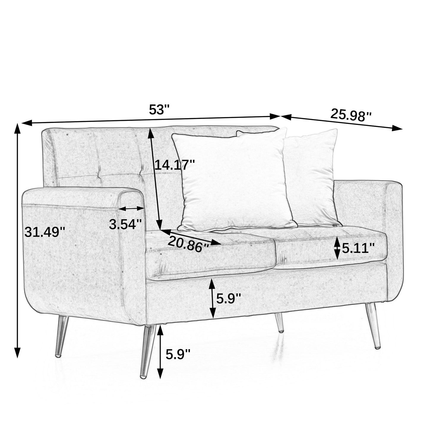 [SantaChoice] Loveseat Sofa, Mid Century Modern Decor Love Seat Couches for Living Room, Button Tufted Upholstered Small Couch for Bedroom, Solid and Easy to Install Love Seats Furniture, Yellow