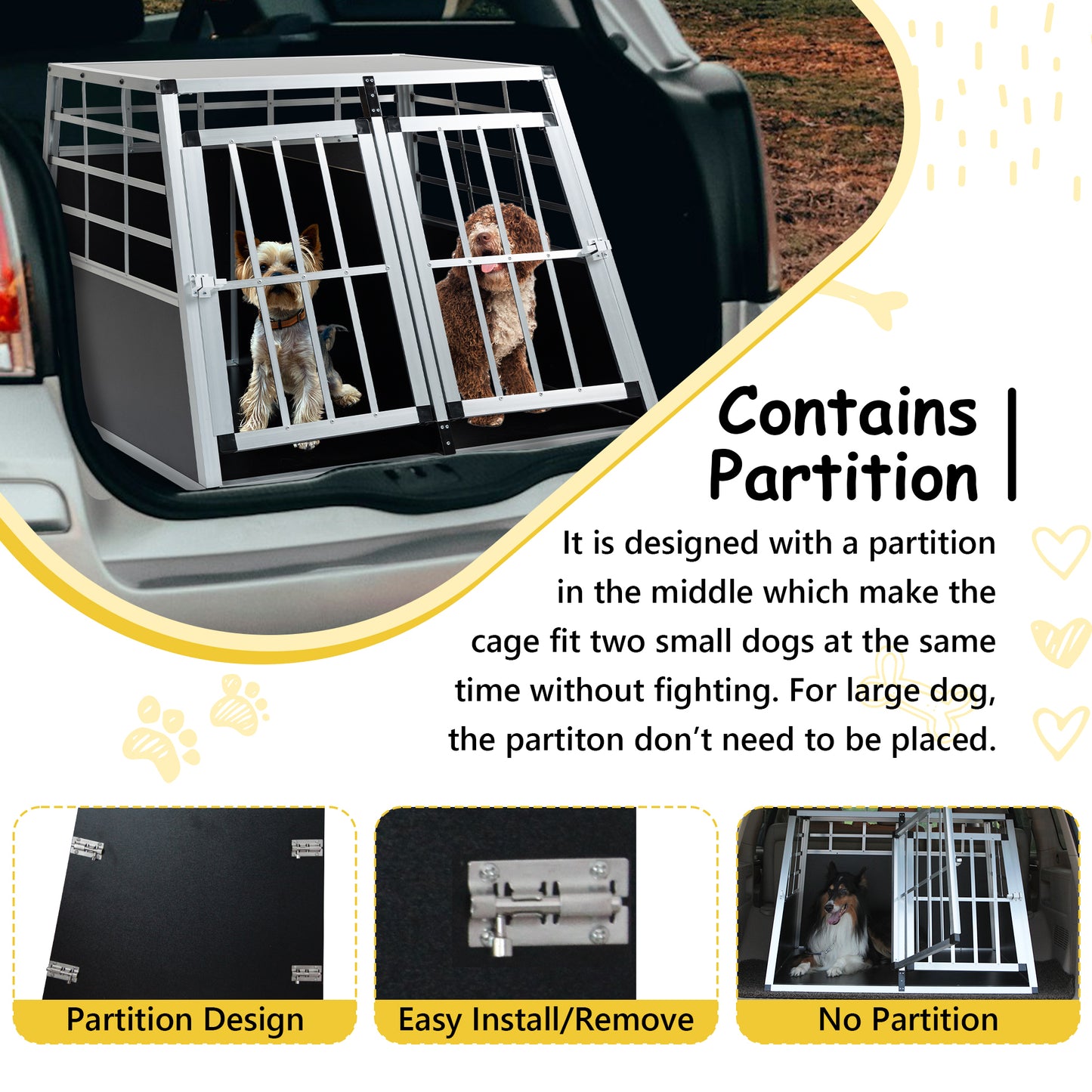 Double Doors Pet Car Transport Cage Aluminium Puppy Travel Crate Box Trapezoidal Kennel Dog Cat Carrier Cage