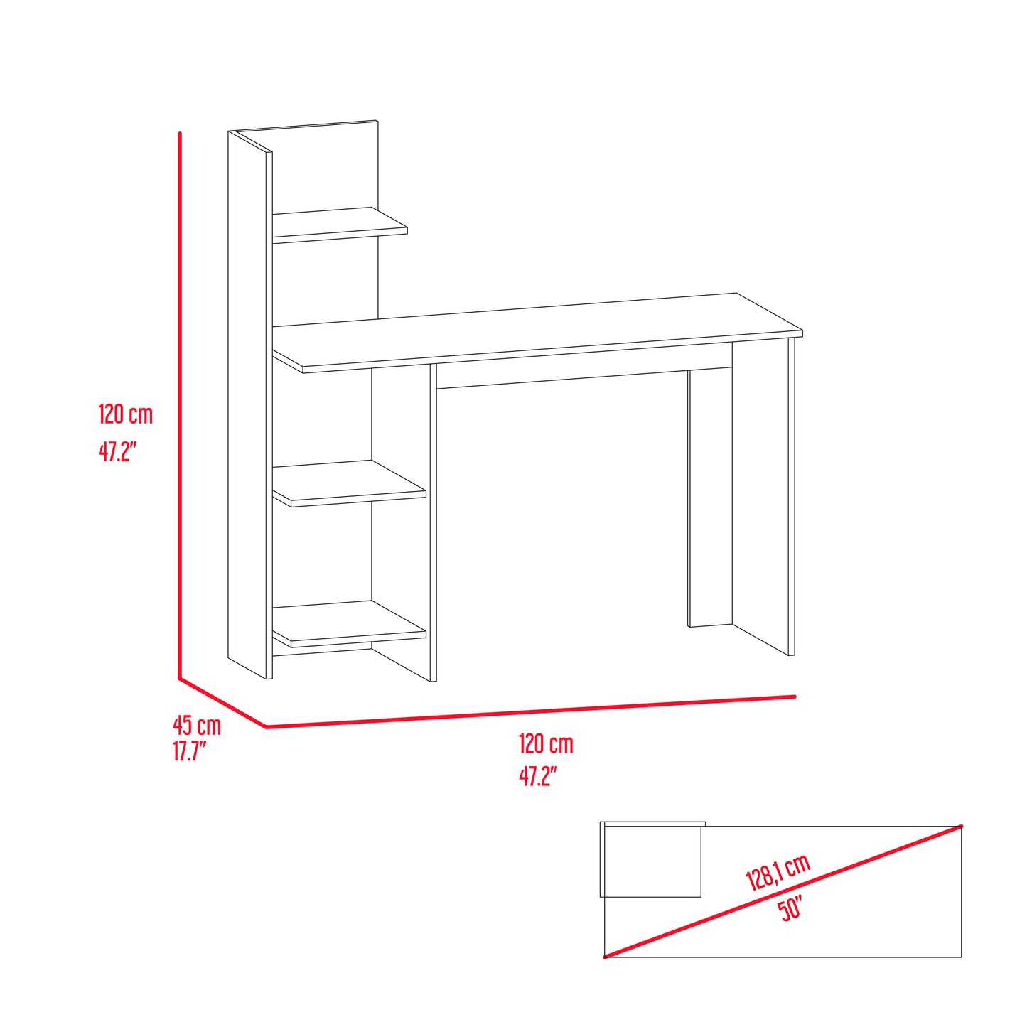 Desk Wichita, Four Shelves, Light Gray Finish