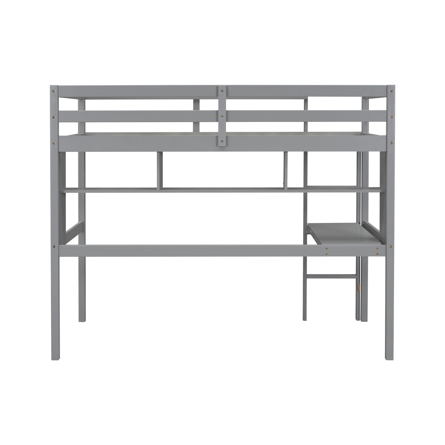 Twin Size Loft Bed with desk and shelves, Safety Guardrail and ladder,Grey