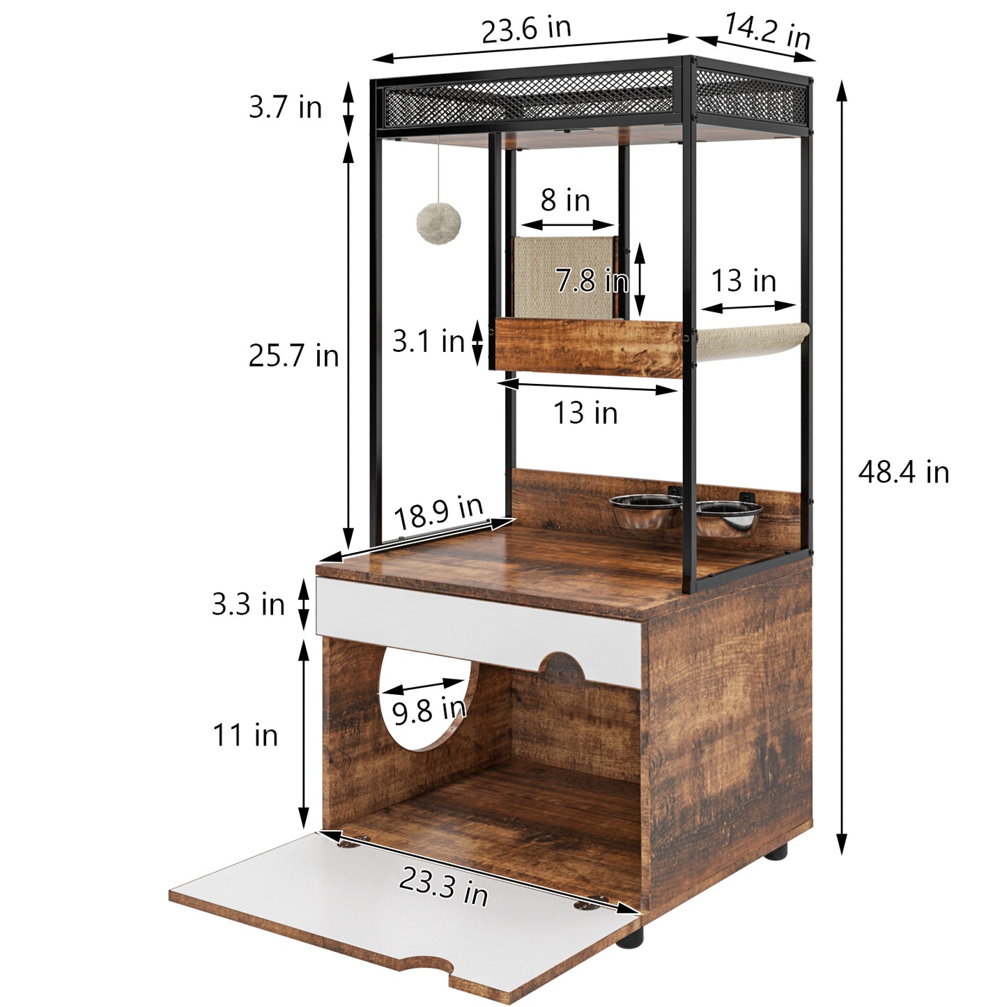 Cat Litter Box Enclosures with Cat Tree Tower, Cat Furniture ,Cat Cabinet