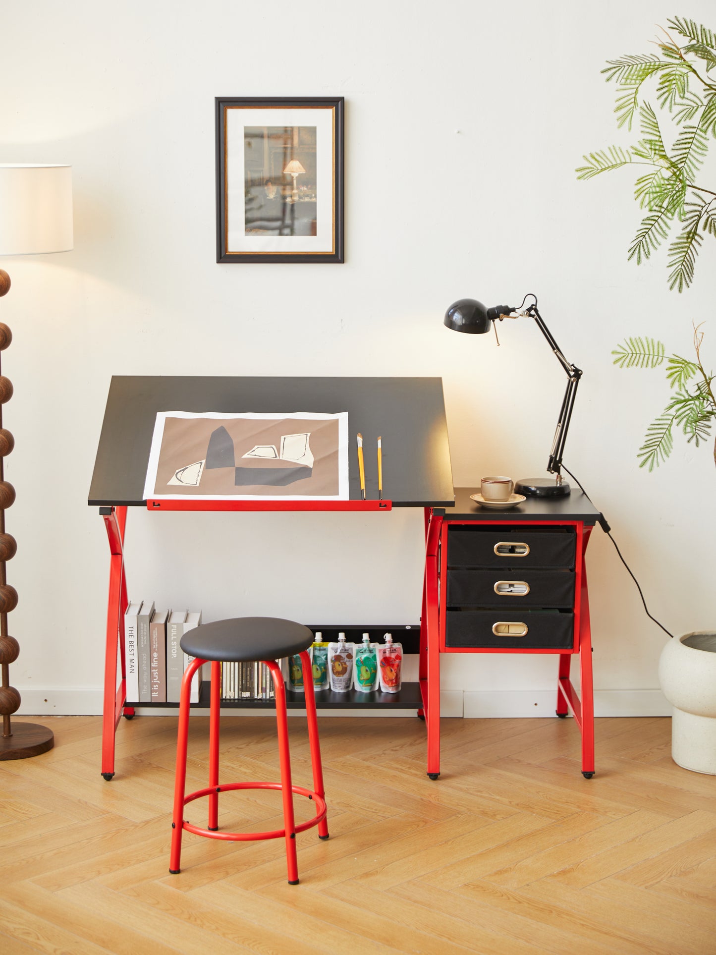 [SantaChoice] drafting table red with stool