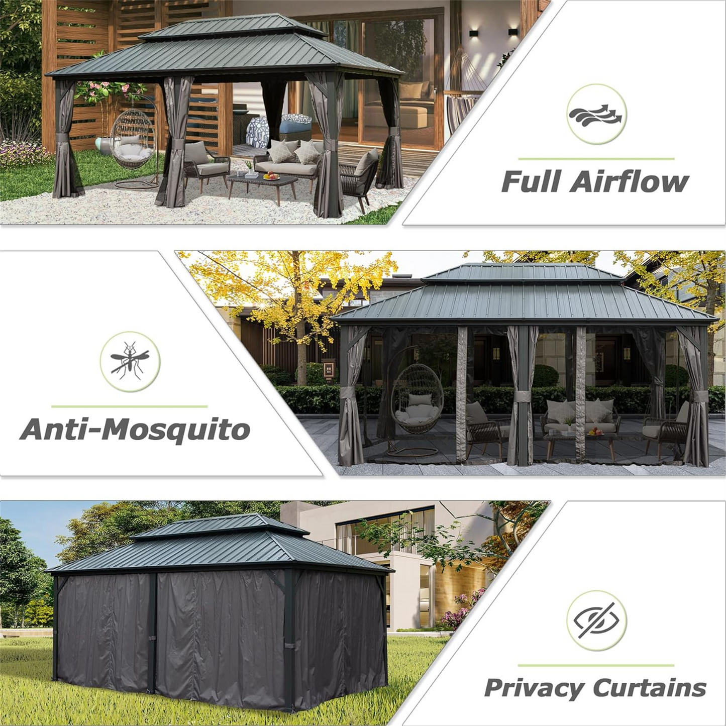 [SantaChoice] 12' X 18' Hardtop Gazebo, Aluminum Metal Gazebo with Galvanized Steel Double Roof Canopy, Curtain and Netting, Permanent Gazebo Pavilion for Patio, Backyard, Deck, Lawn