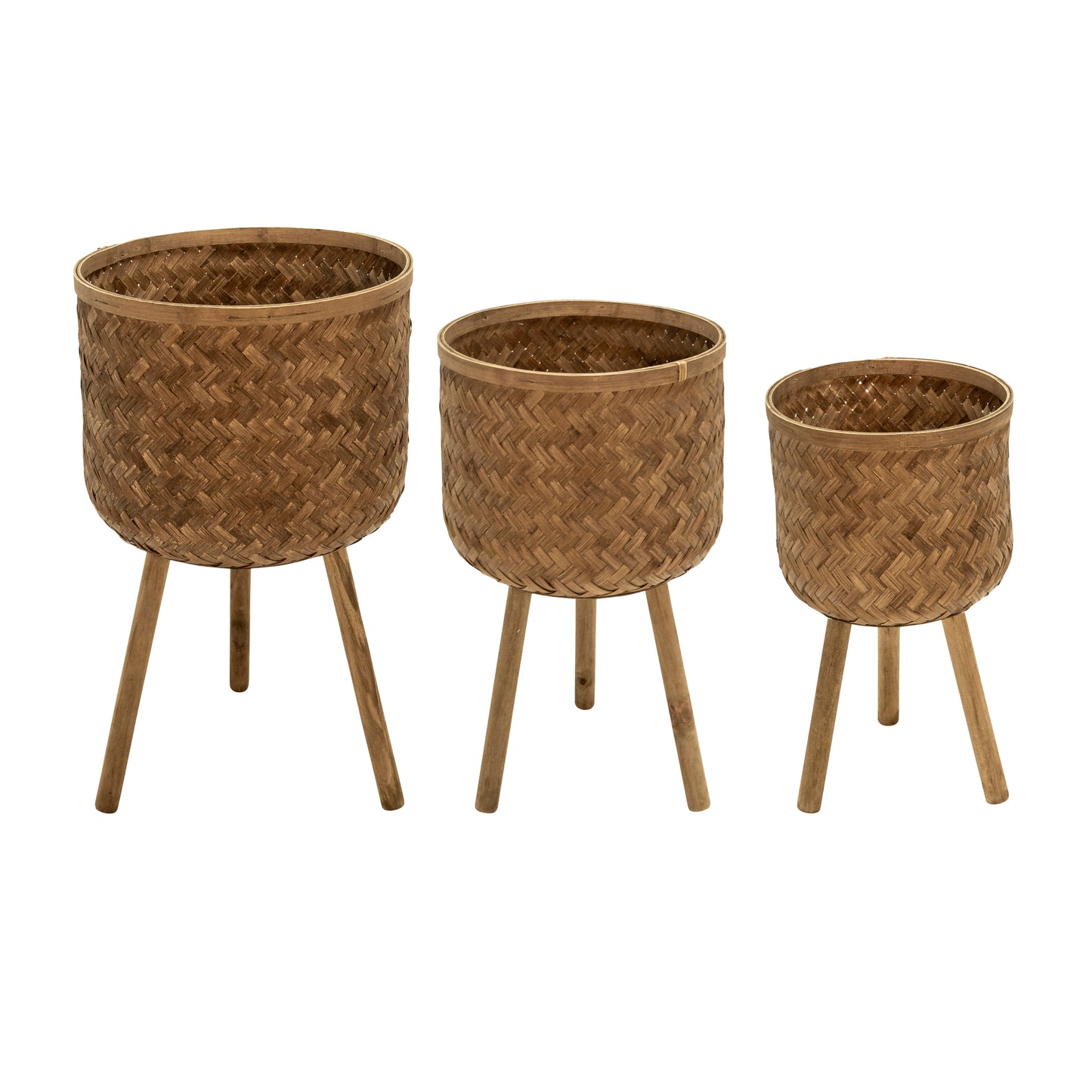 S/3 BAMBOO PLANTERS 11/13/15" BROWN