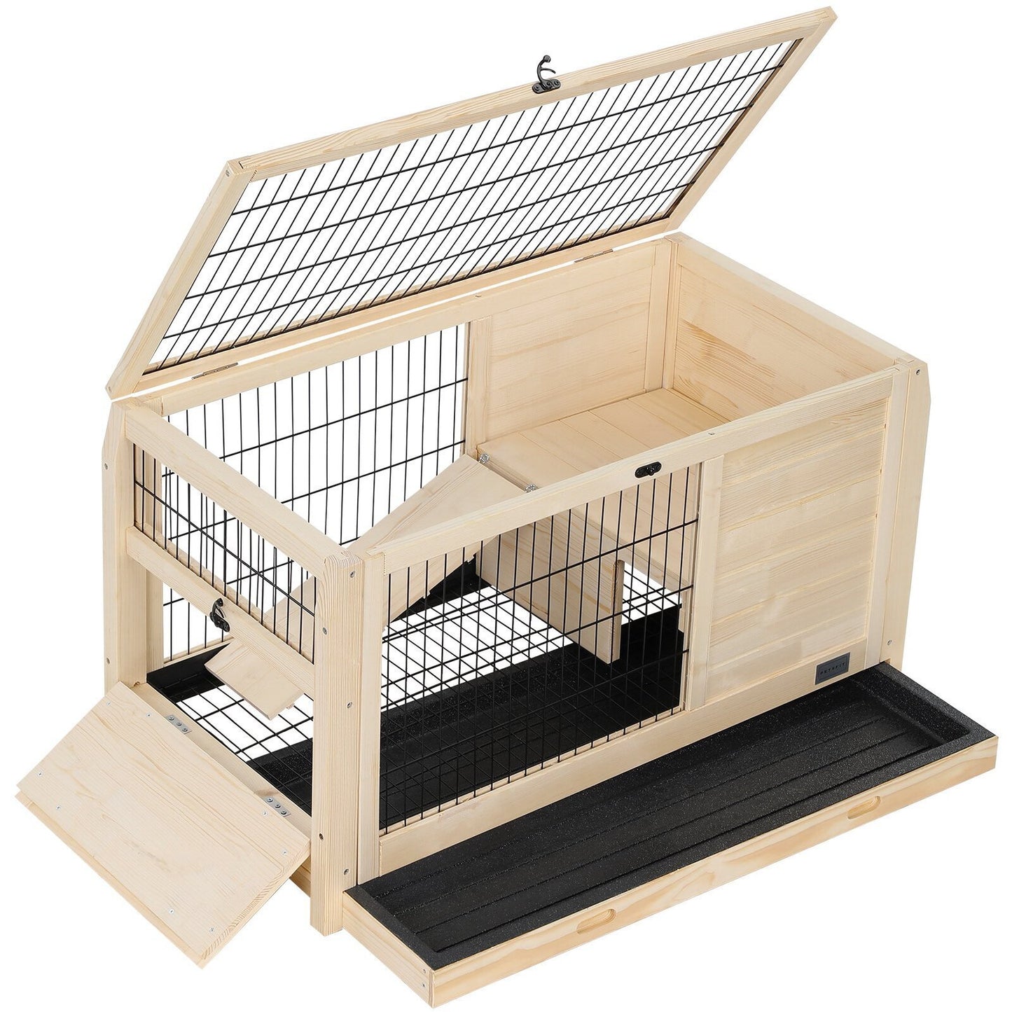 Wooden Rabbit Hutch Indoor Bunny House for Small Animals with Plastic Tray