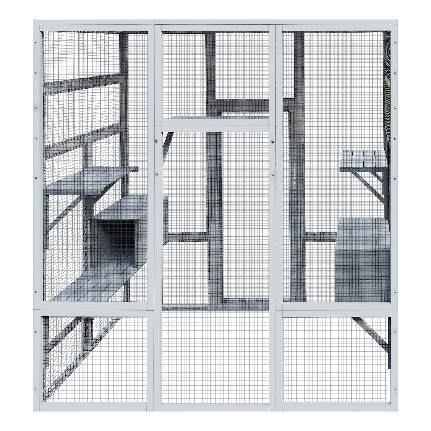 62.6" Outdoor Wooden Cat House Large Catio,  Solid Wood Cat Cage Shelter Enclosure Playpen with Anti-UV& Waterproof, 7 Platforms and 2 Resting Boxes